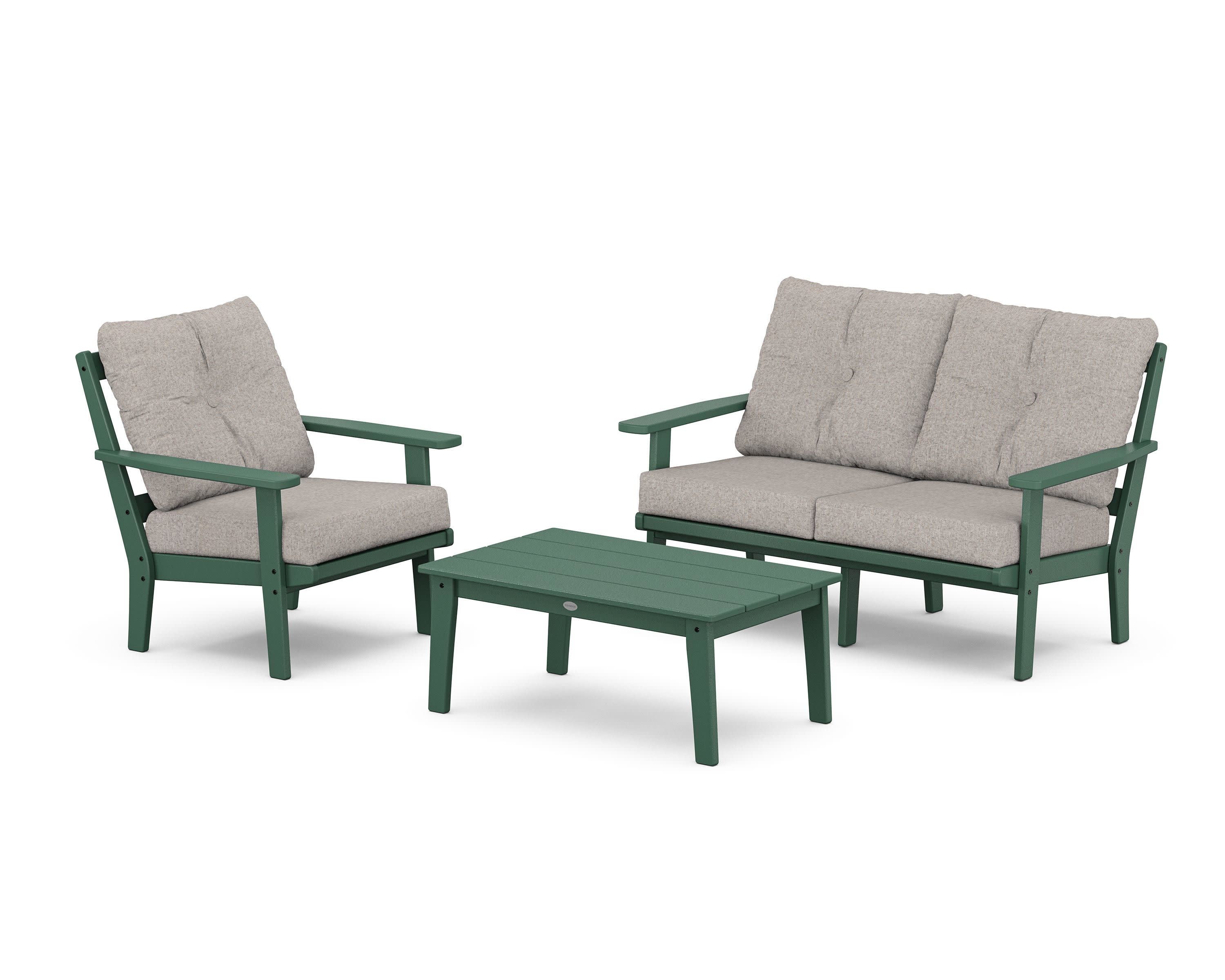 Oxford 3-Piece Deep Seating Set with Loveseat in Green / Weathered Tweed
