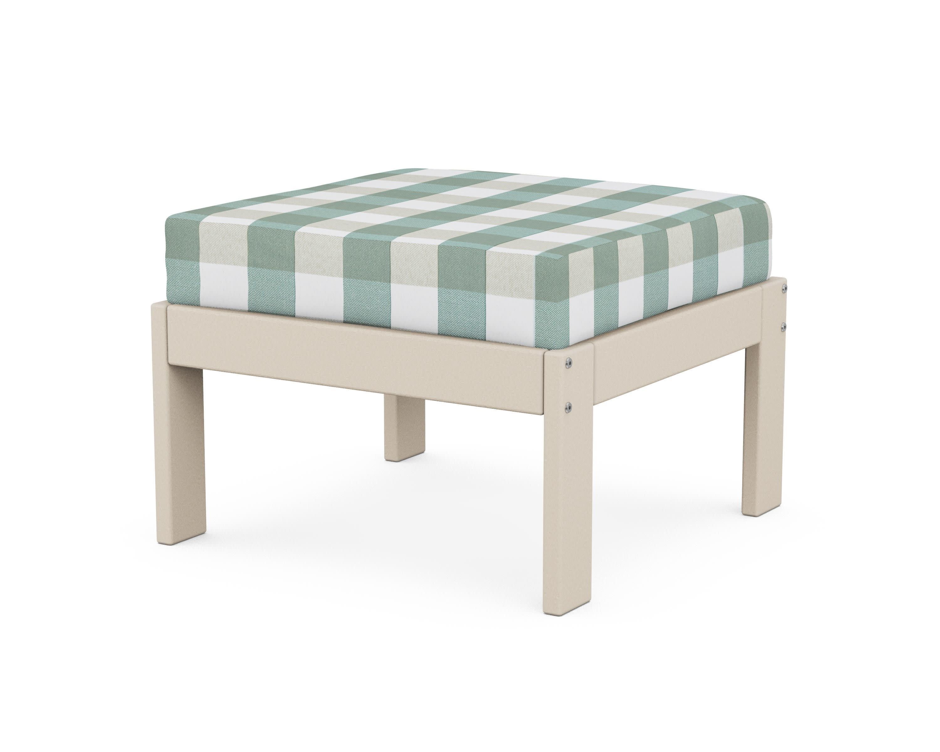 Vineyard Modular Ottoman in Sand / Buffalo Plaid Glacier Spa