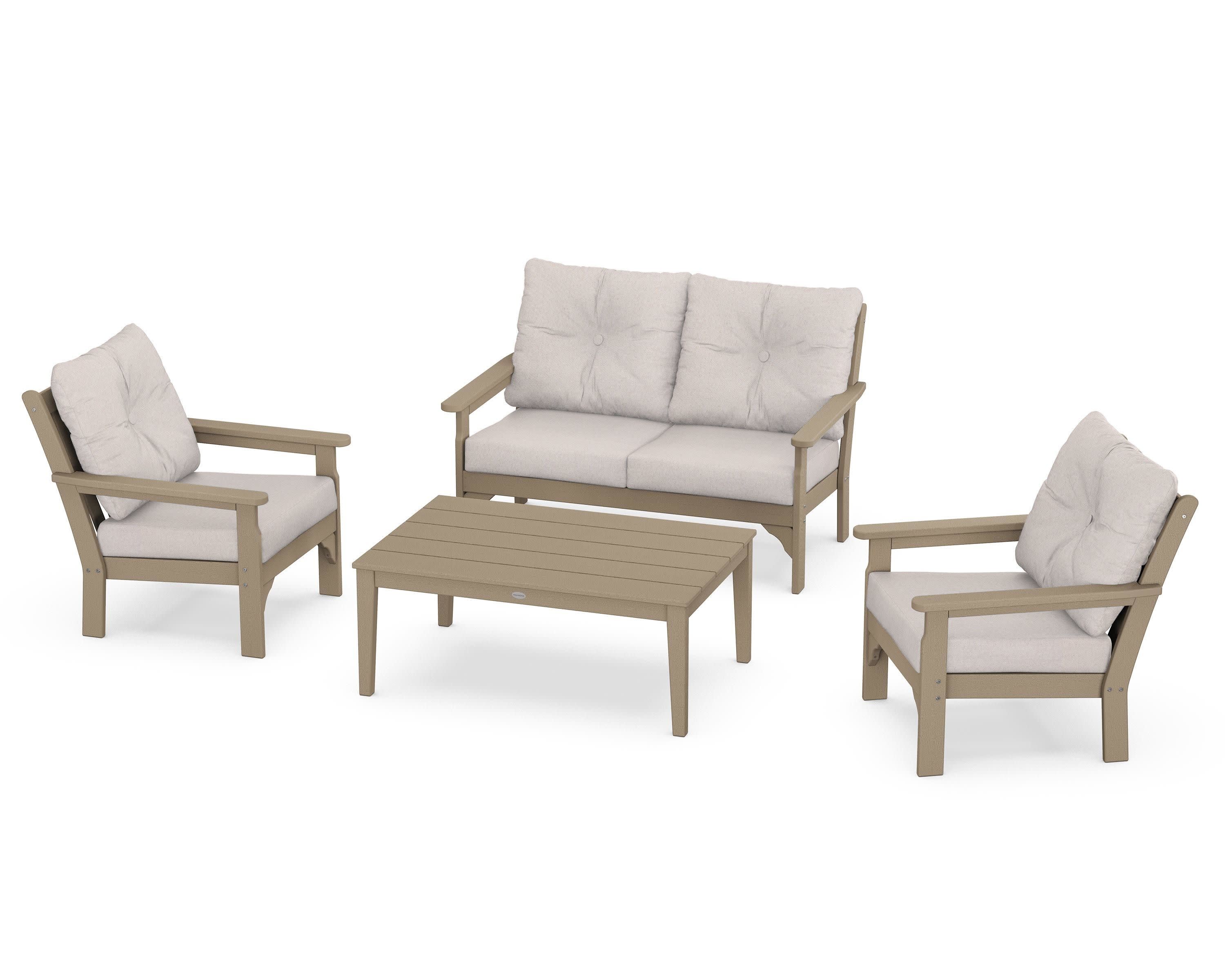 Vineyard 4-Piece Deep Seating Set in Vintage Sahara / Dune Burlap