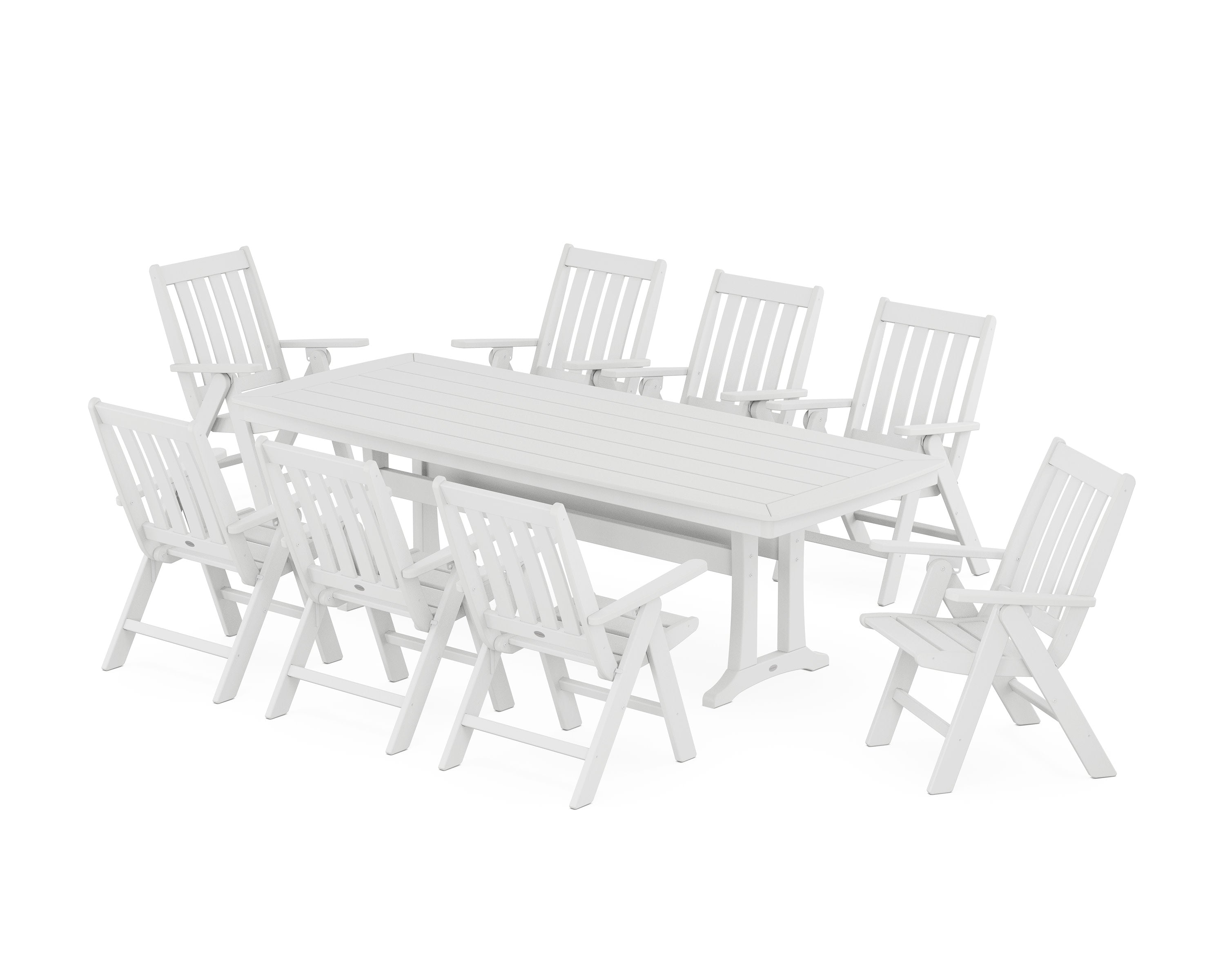 Vineyard Folding 9-Piece Dining Set with Trestle Legs in White