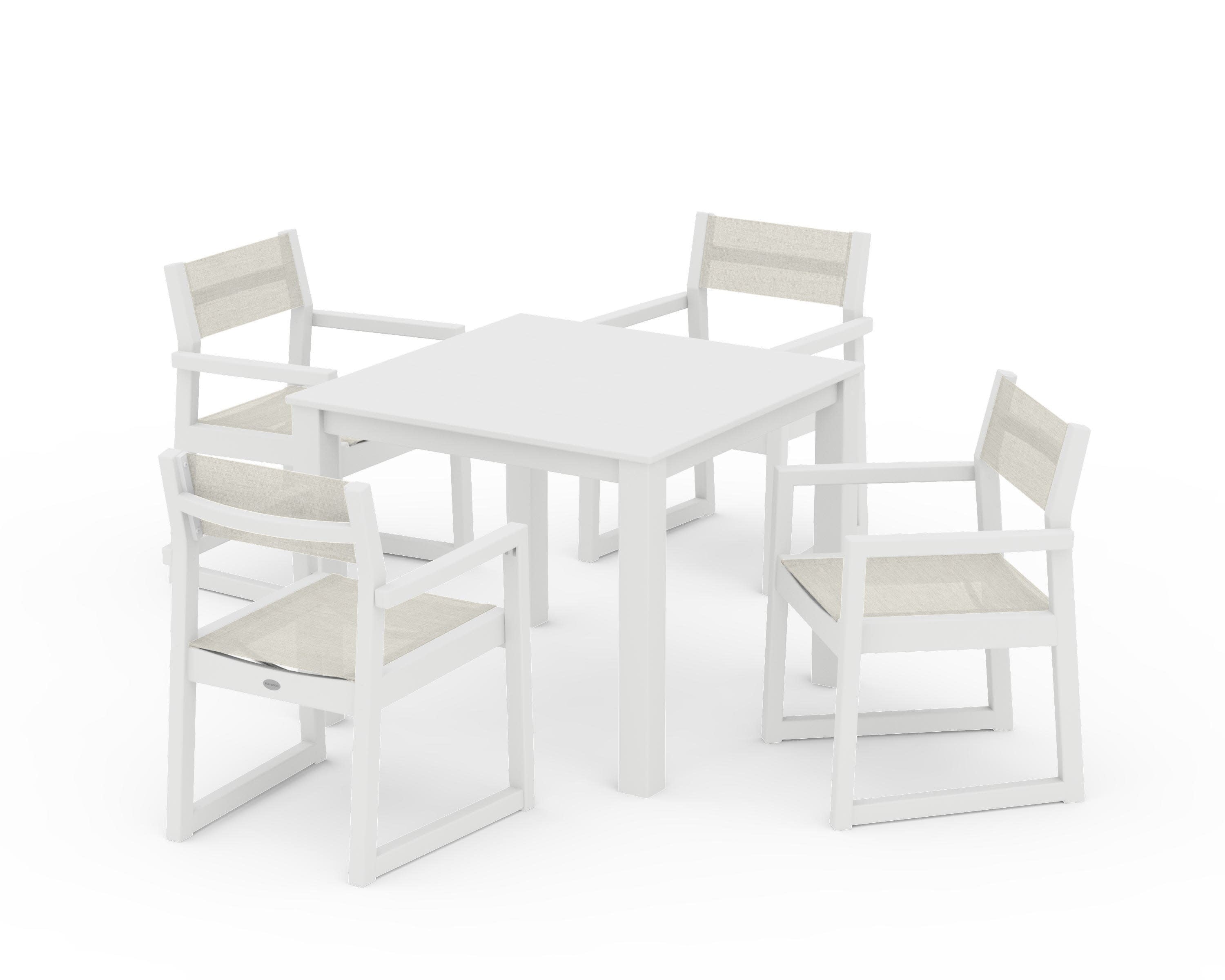 EDGE Sling Arm Chair 5-Piece Parsons Dining Set in White / Parchment Sling