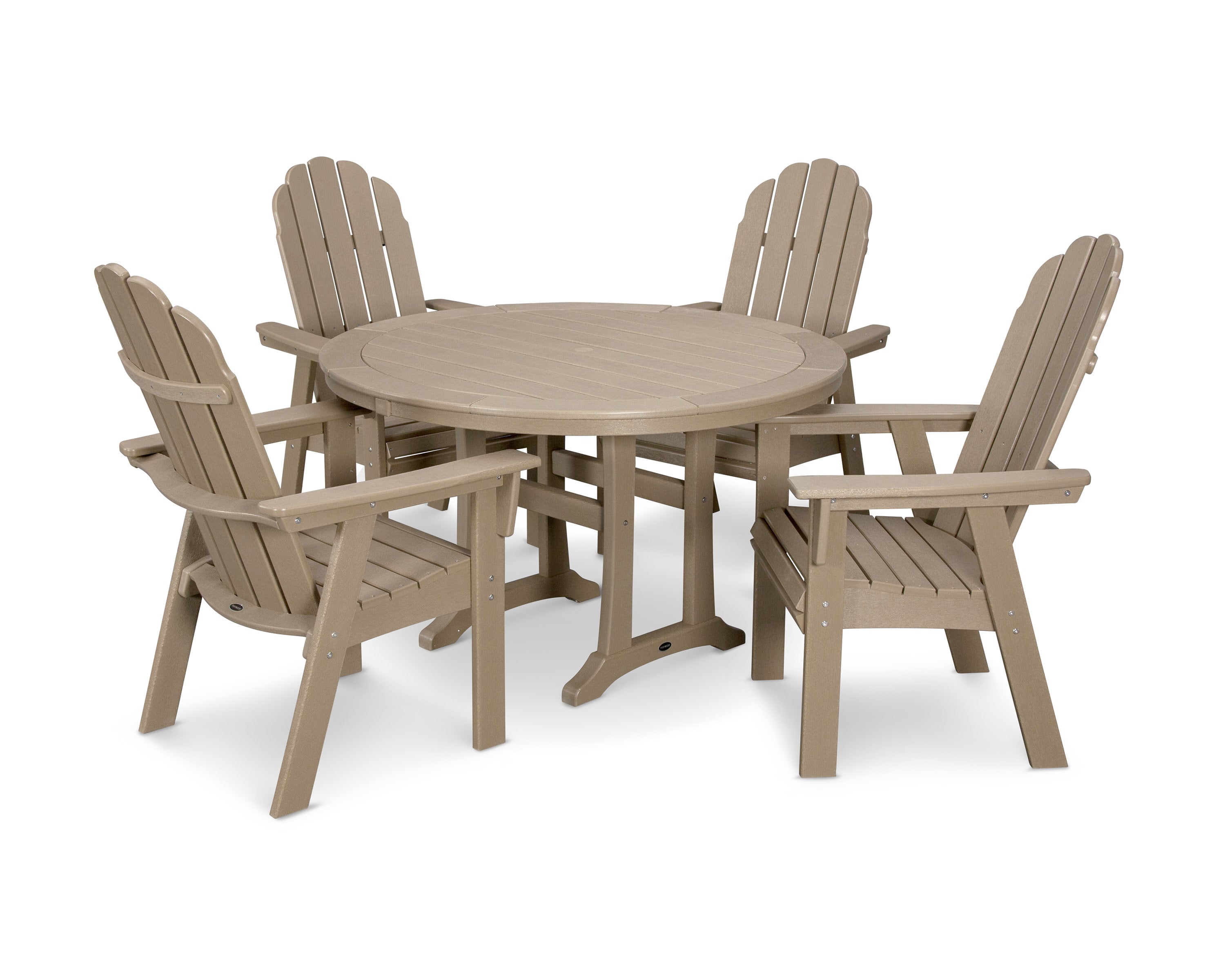 Vineyard Curveback Adirondack 5-Piece Nautical Trestle Dining Set in Vintage Sahara