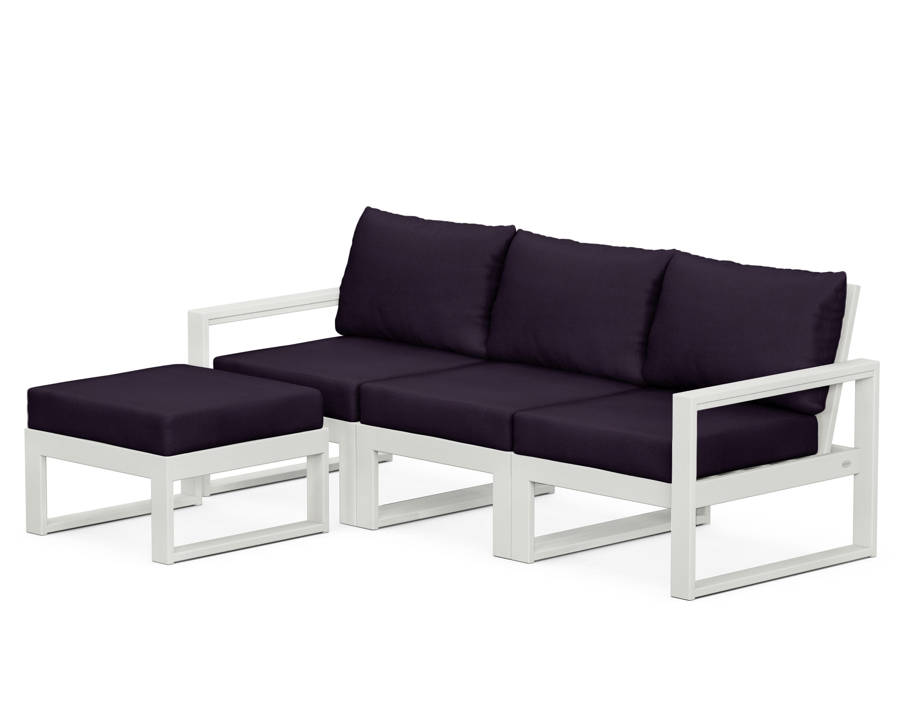 EDGE 4-Piece Modular Deep Seating Set with Ottoman in Vintage White / Navy Linen