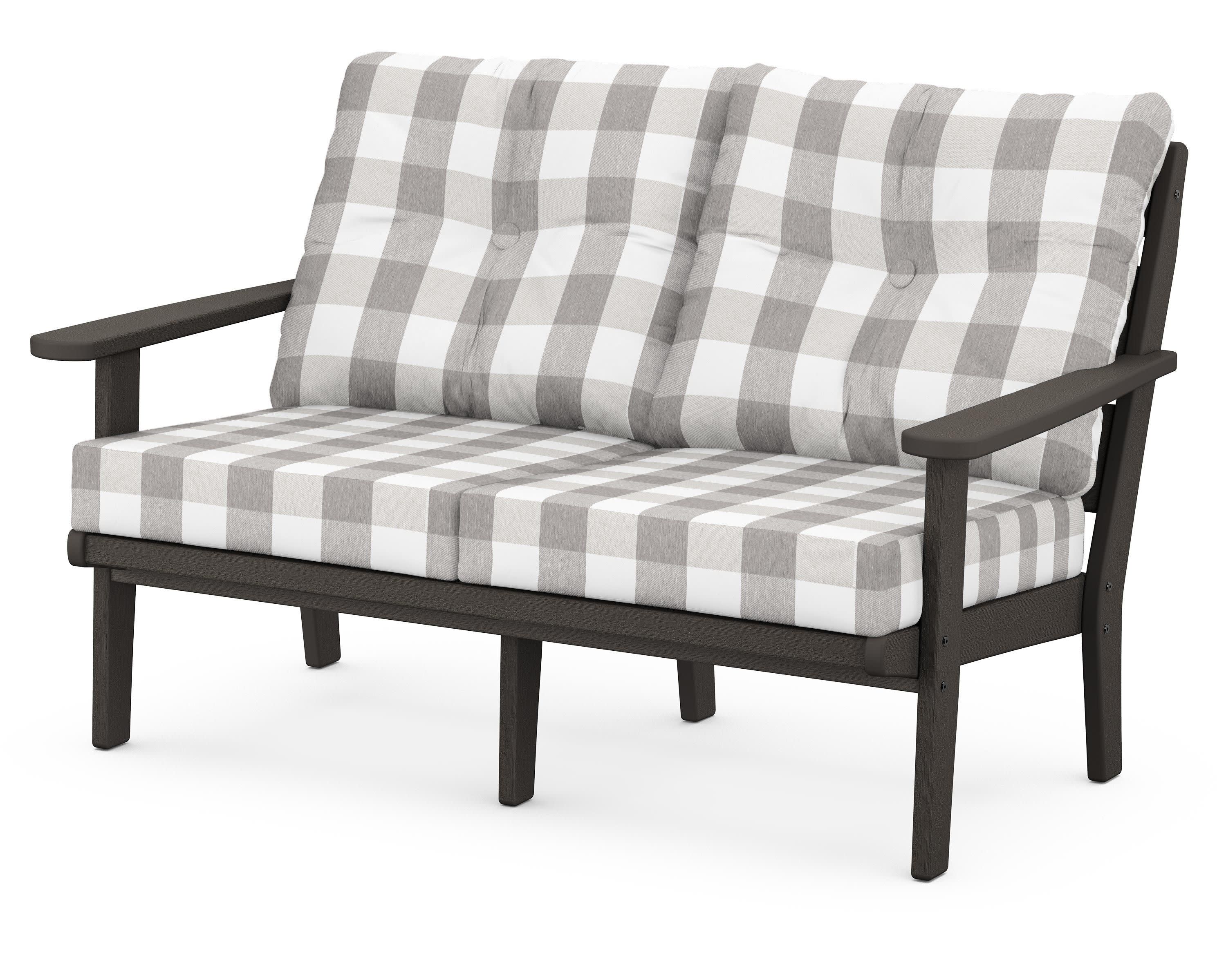 Lakeside Deep Seating Loveseat in Vintage Coffee / Buffalo Plaid Grey Mist