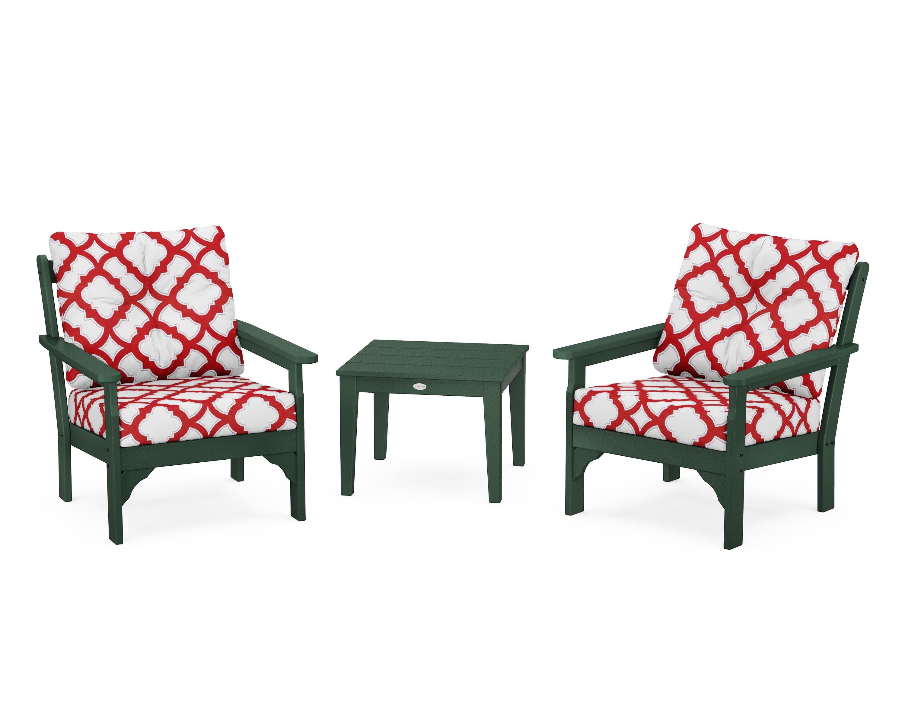 Vineyard 3-Piece Deep Seating Set in Green / Trellis Crimson