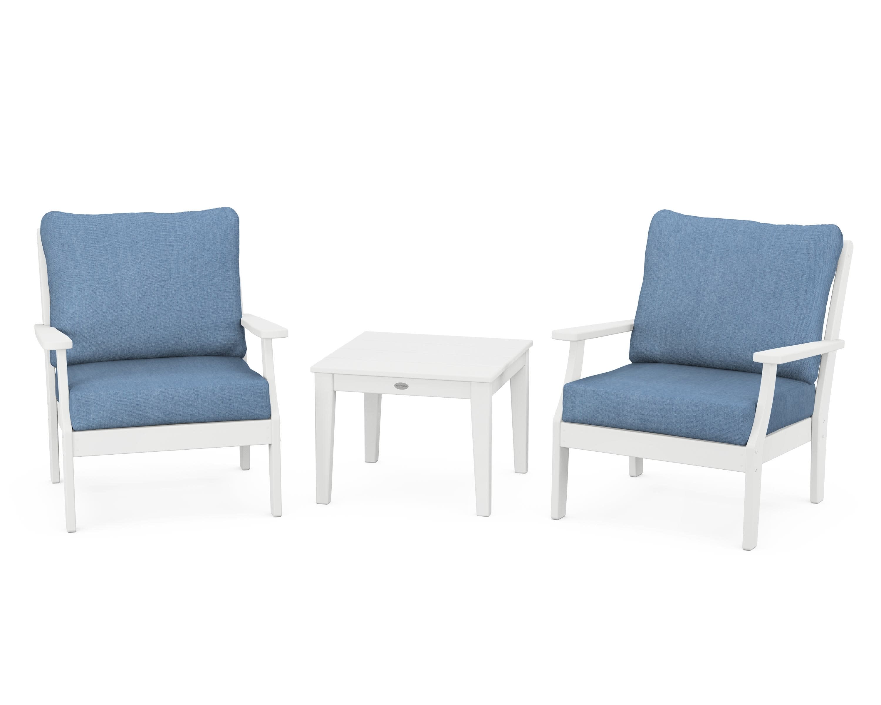 Braxton 3-Piece Deep Seating Set in White / Sky Blue