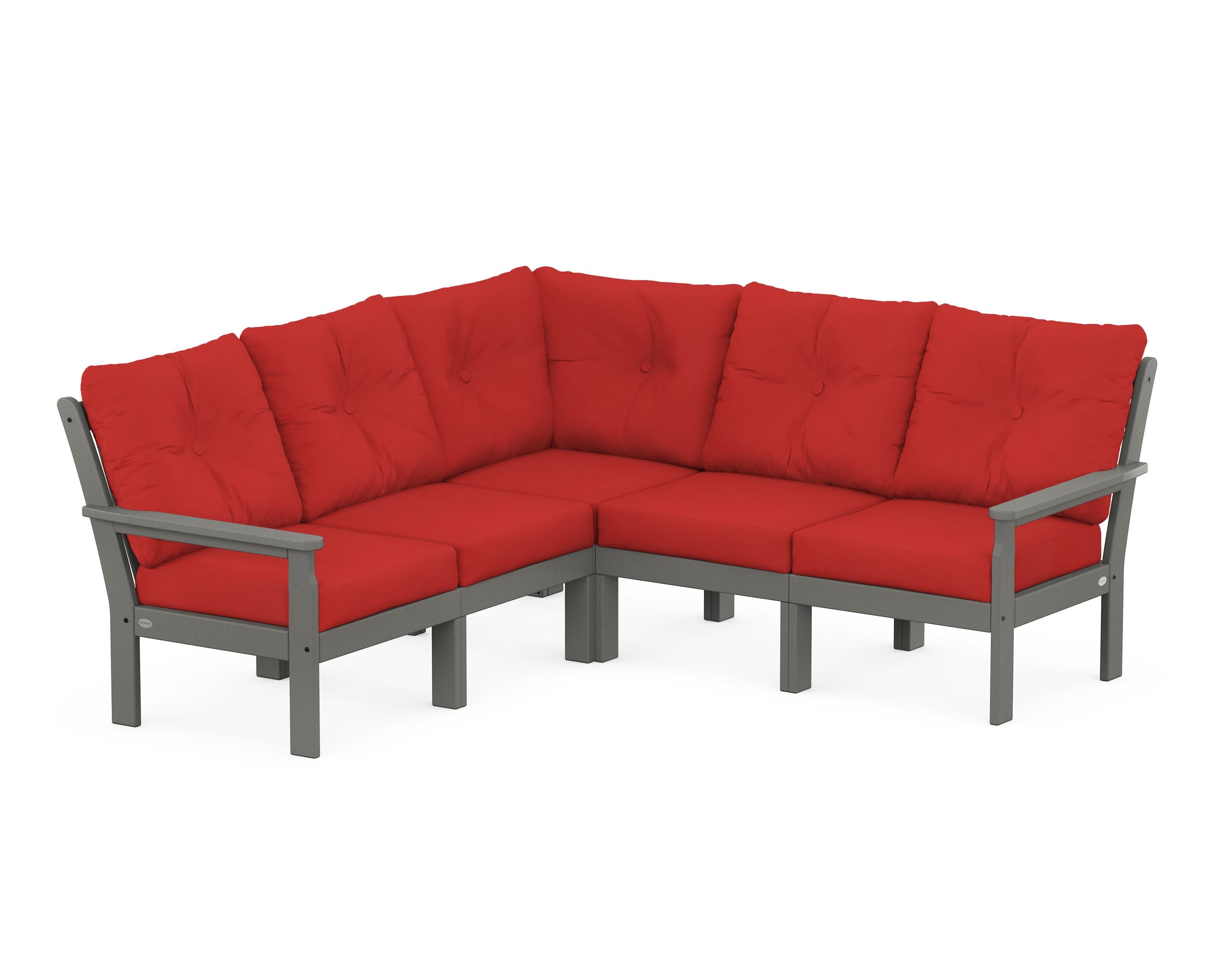 Vineyard 5-Piece Sectional in Slate Grey / Crimson Linen