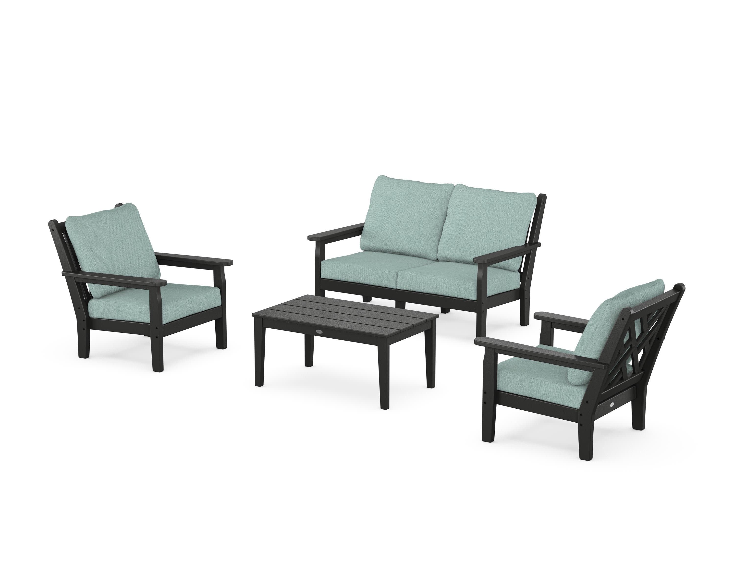 Chippendale 4-Piece Deep Seating Set with Loveseat in Black / Glacier Spa