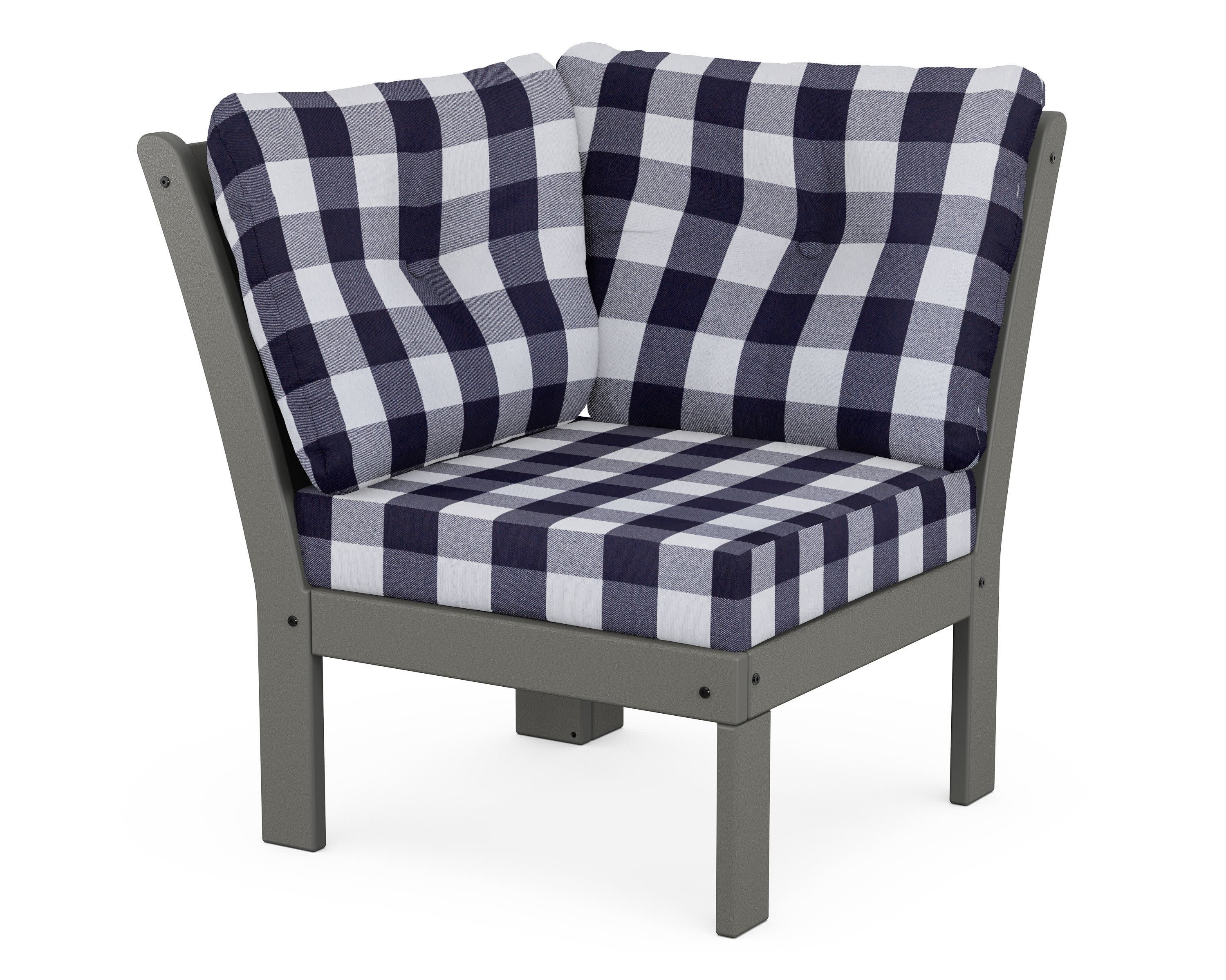 Vineyard Modular Corner Chair in Slate Grey / Buffalo Plaid Navy