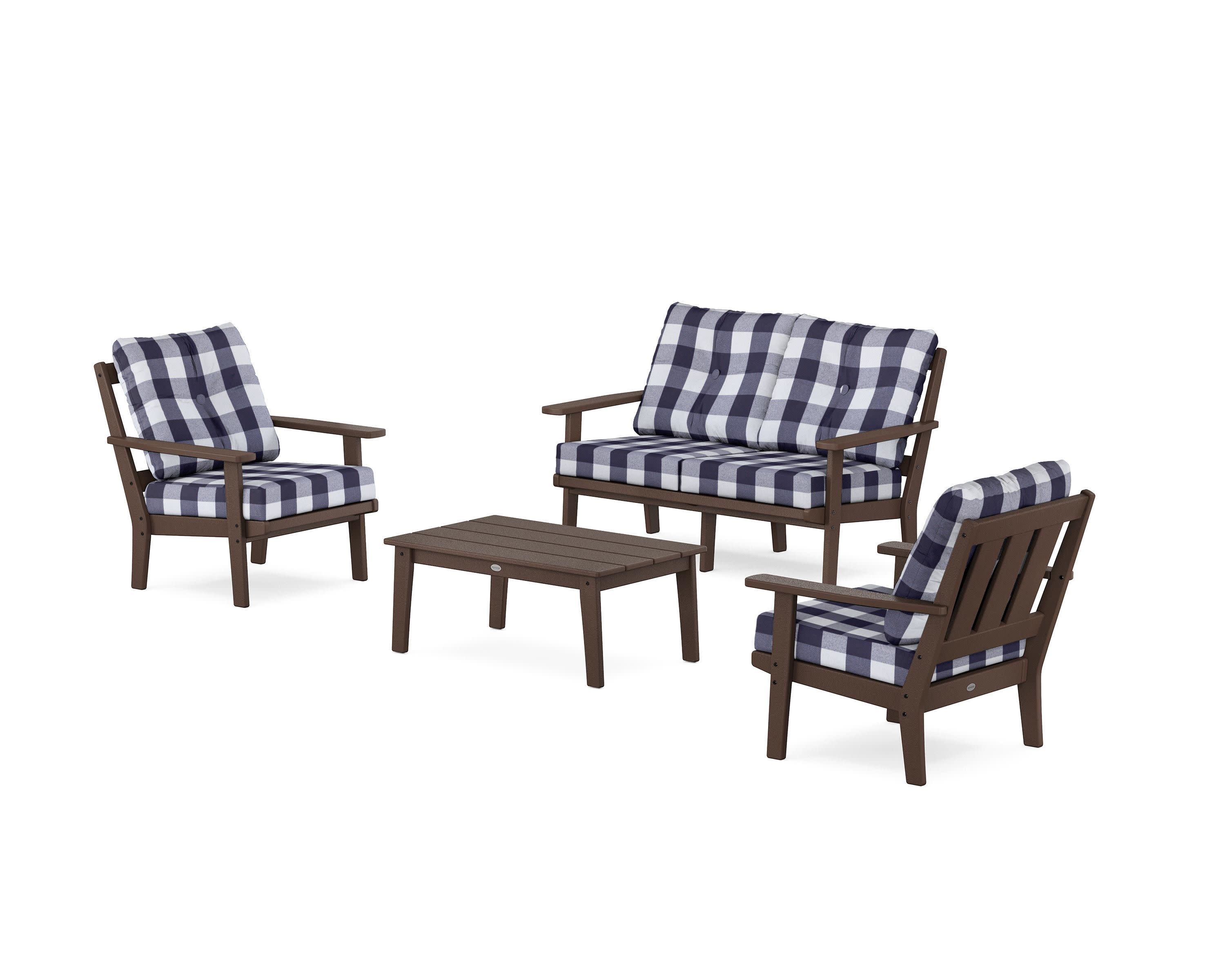 Oxford 4-Piece Deep Seating Set with Loveseat in Mahogany / Buffalo Plaid Navy
