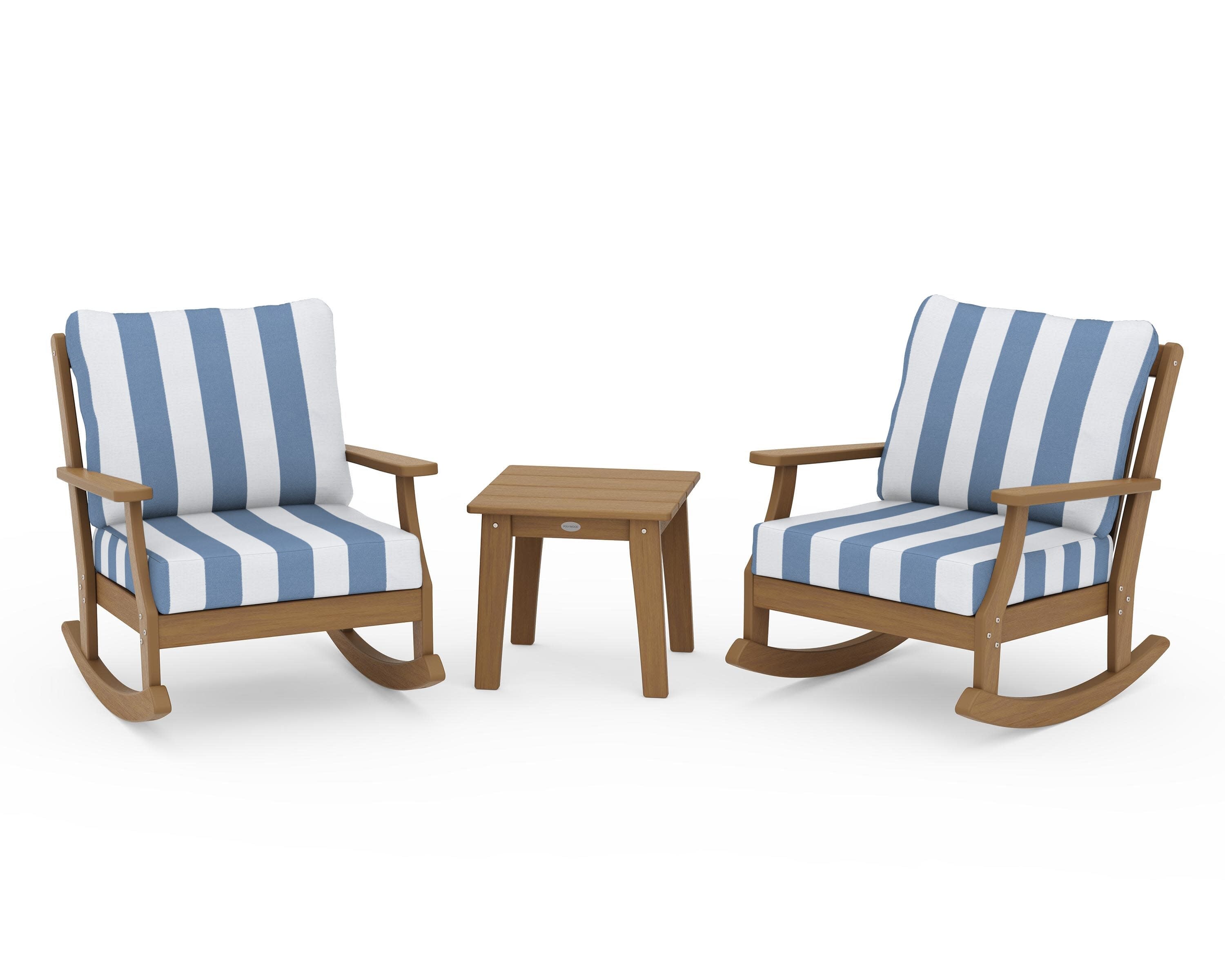 Braxton 3-Piece Deep Seating Rocker Set in Natural / Cabana Stripe Sky Blue