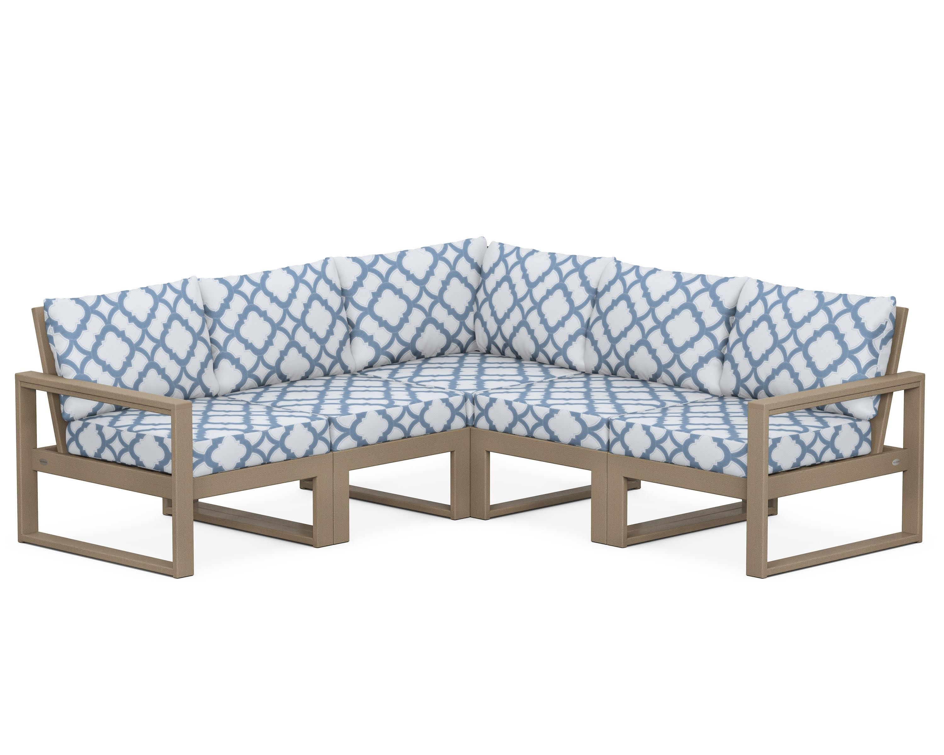 EDGE 5-Piece Modular Deep Seating Set in Vintage Sahara / Trellis Sky Blue