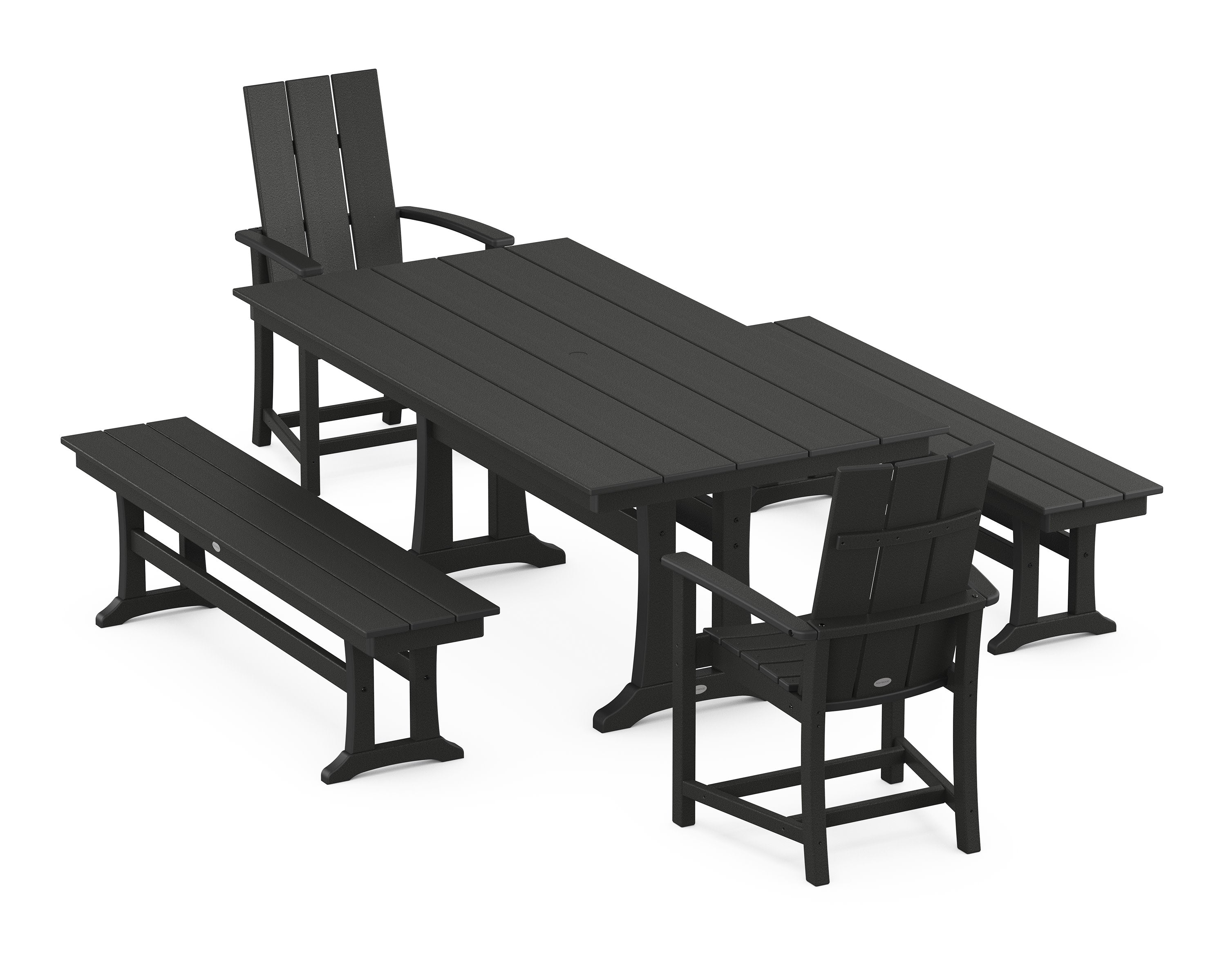 Modern Adirondack 5-Piece Farmhouse Dining Set With Trestle Legs in Black