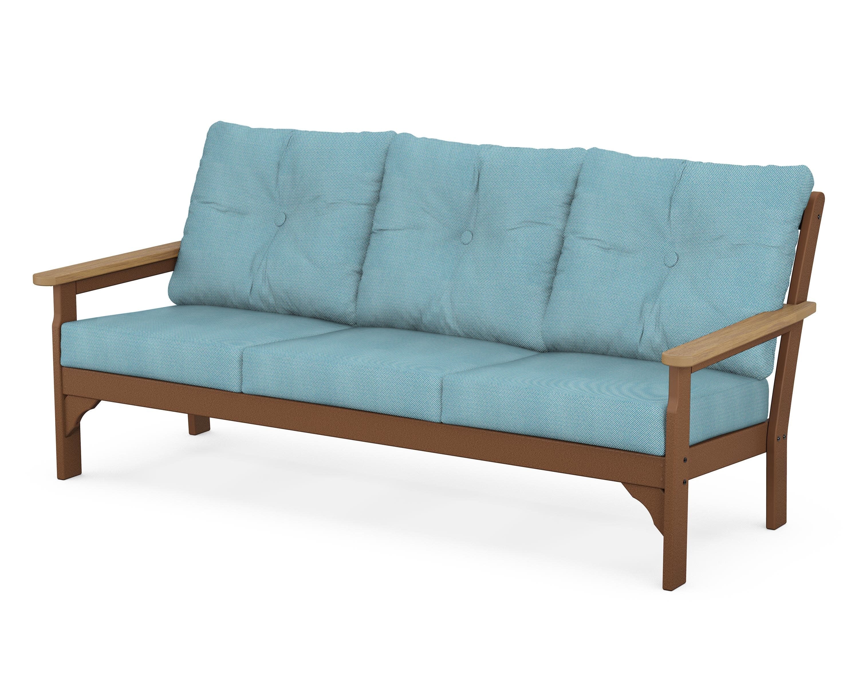 Vineyard Deep Seating Sofa in Teak / Natural / Lattice Sky Blue