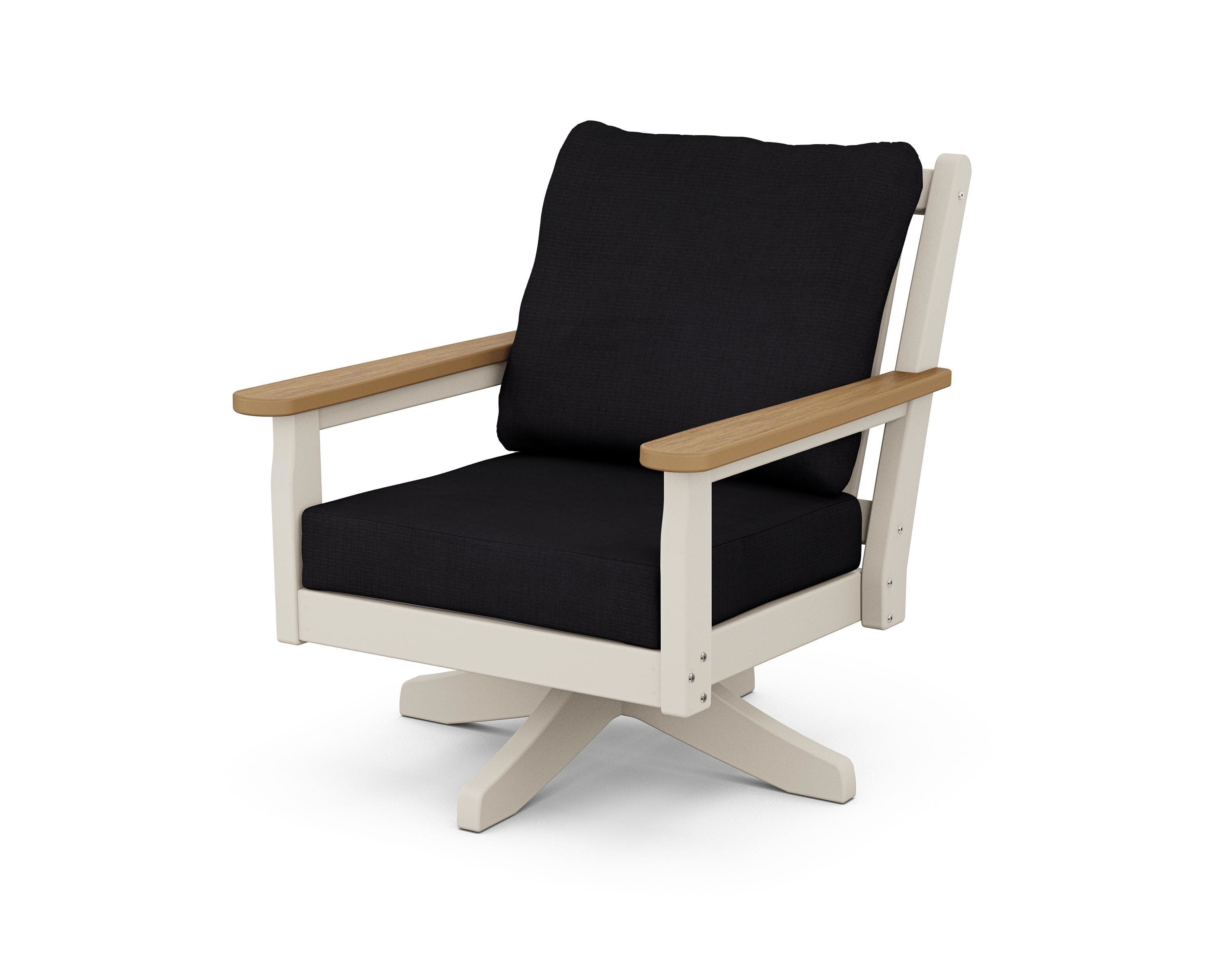 Chippendale Deep Seating Swivel Chair in Sand / Natural / Midnight Linen
