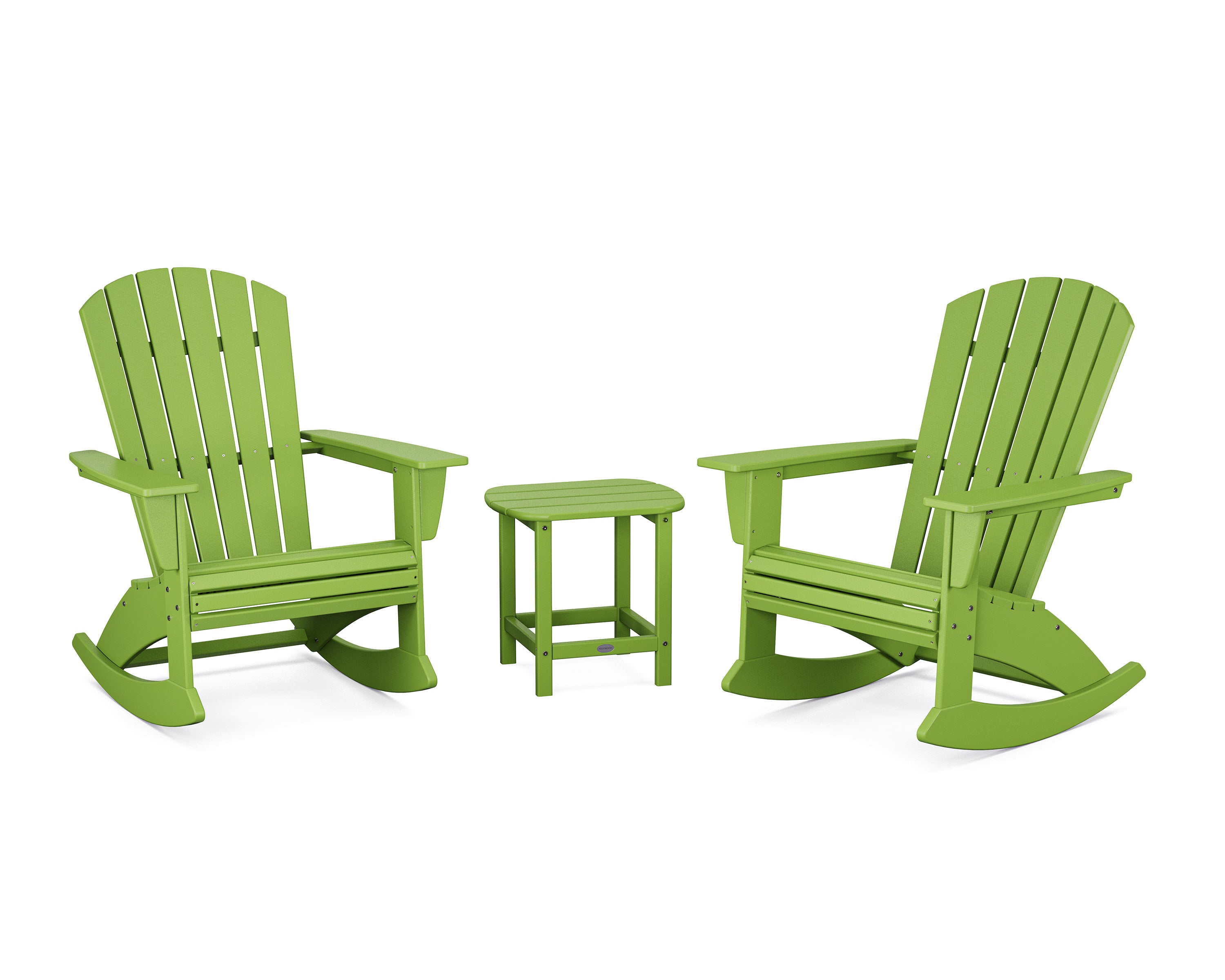 Nautical Curveback 3-Piece Adirondack Rocking Chair Set in Lime