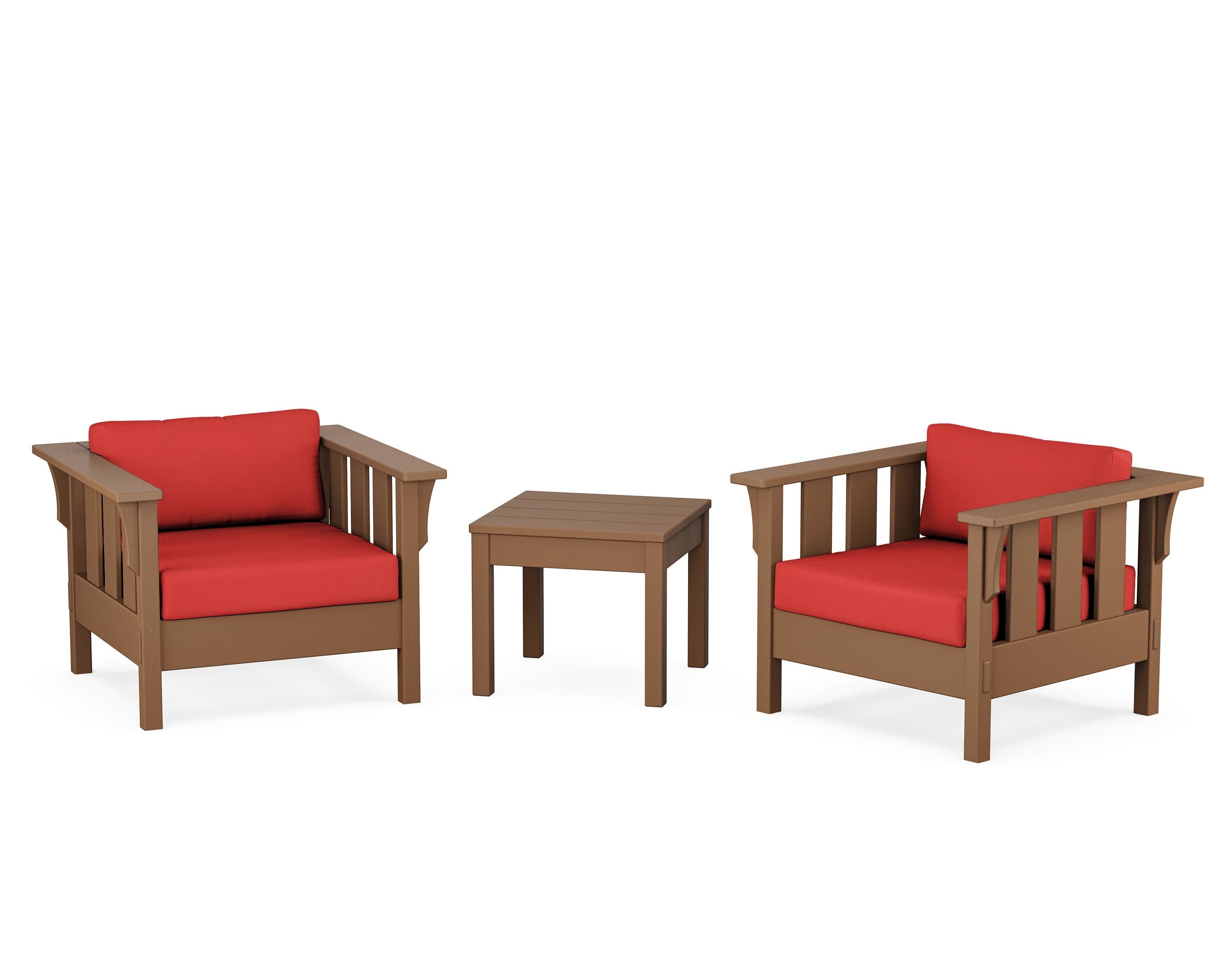 Acadia 3-Piece Deep Seating Set in Teak / Crimson Linen
