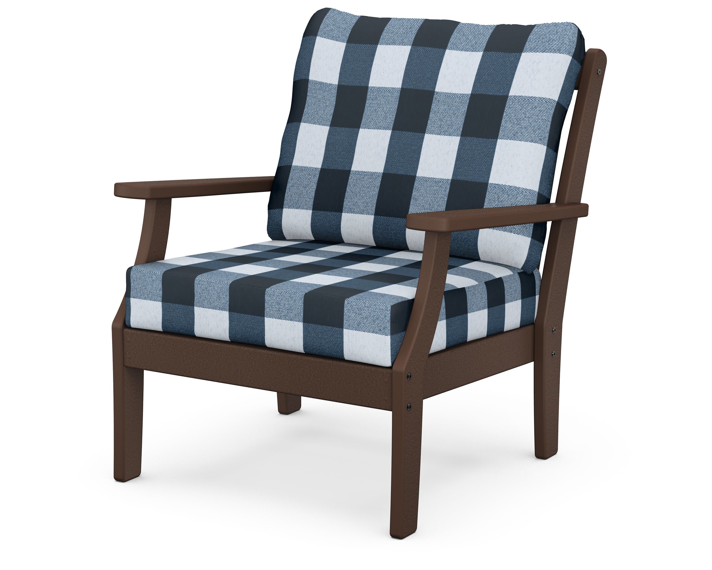 Braxton Deep Seating Chair in Mahogany / Buffalo Plaid Marine Indigo
