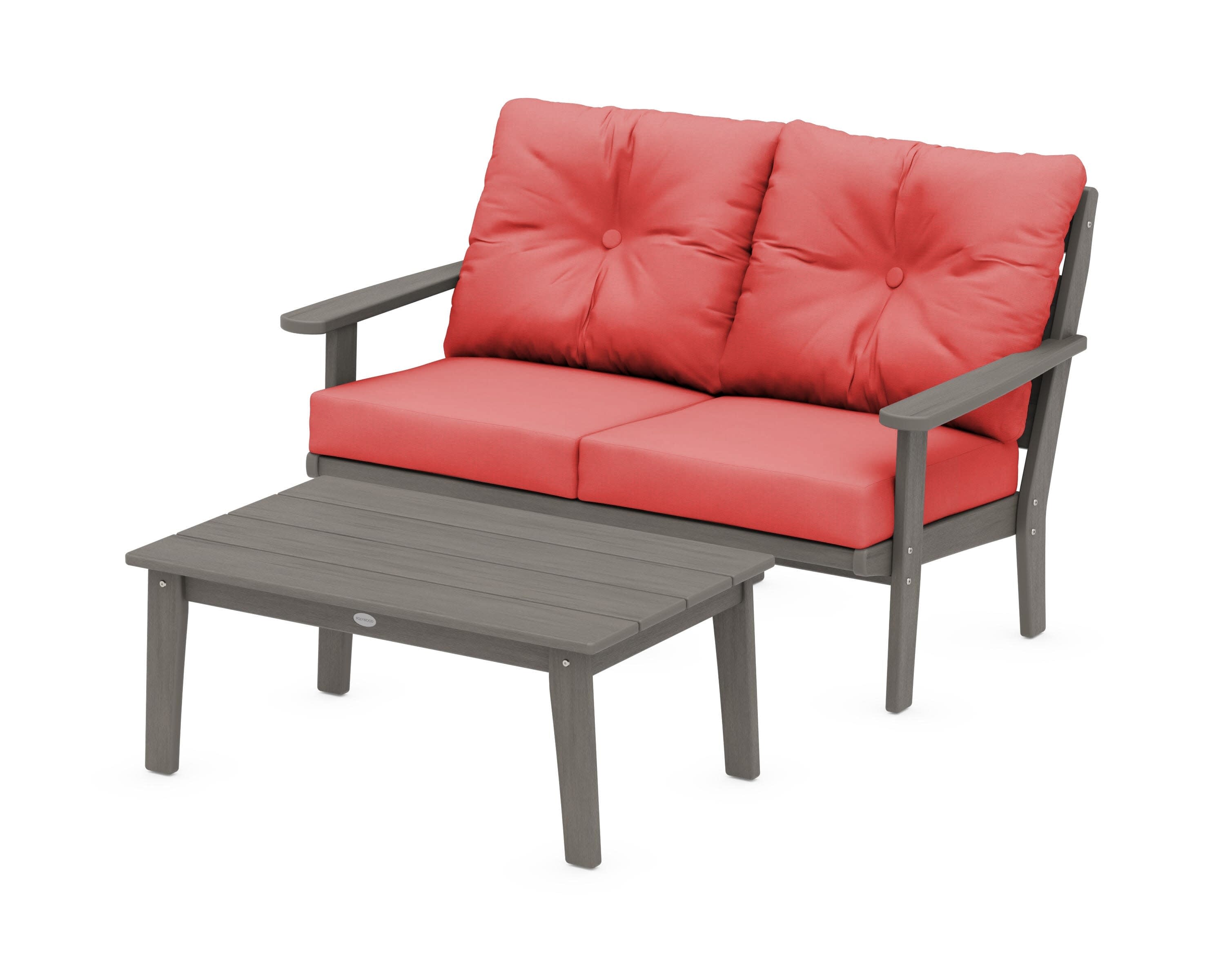 Lakeside 2-Piece Lounge Loveseat Set in Driftwood / Crimson Linen