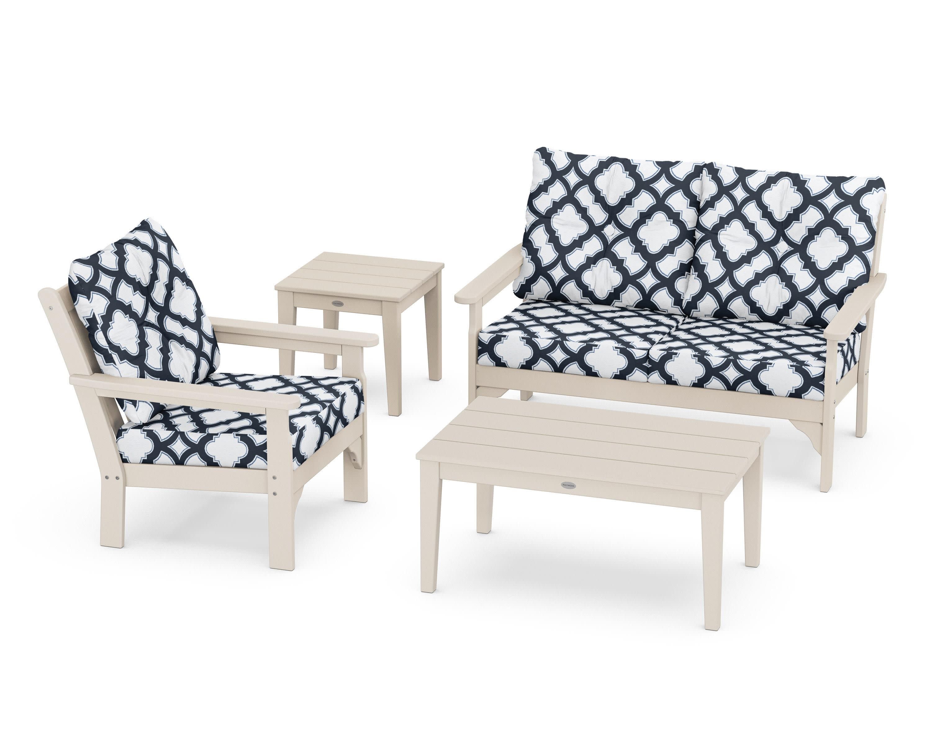 Vineyard 4-Piece Deep Seating Set in Sand / Trellis Marine Indigo