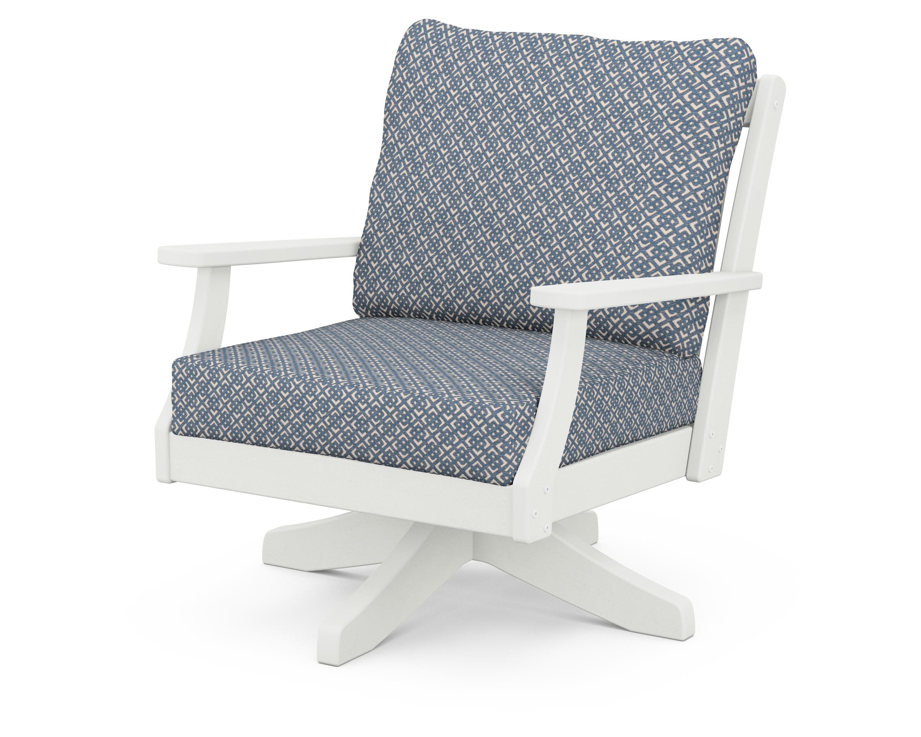 Braxton Deep Seating Swivel Chair in Vintage White / Hopscotch