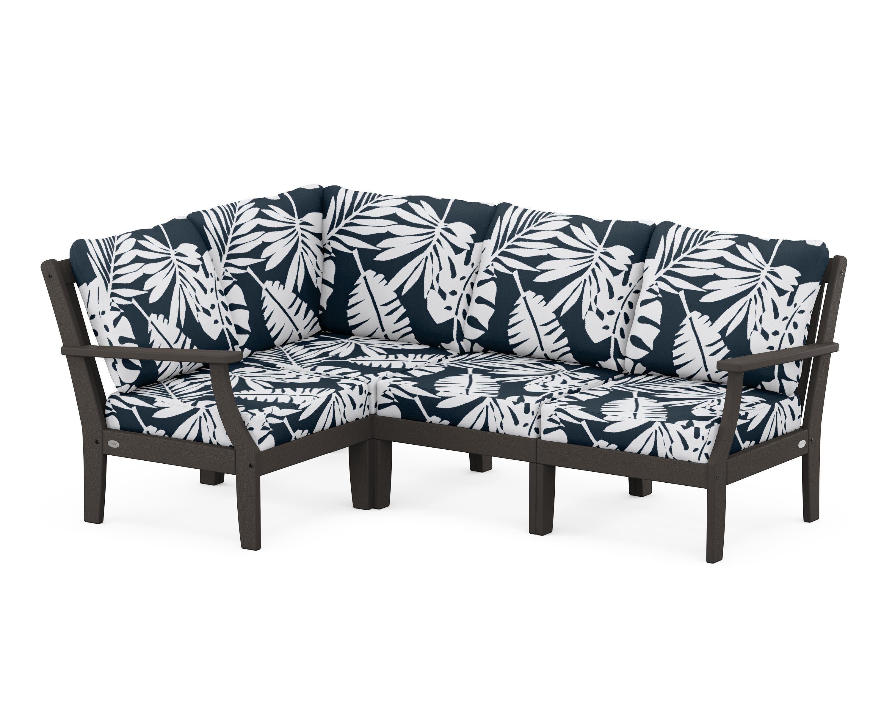Braxton Modular 4-Piece Deep Seating Set in Vintage Coffee / Leaf Marine Indigo