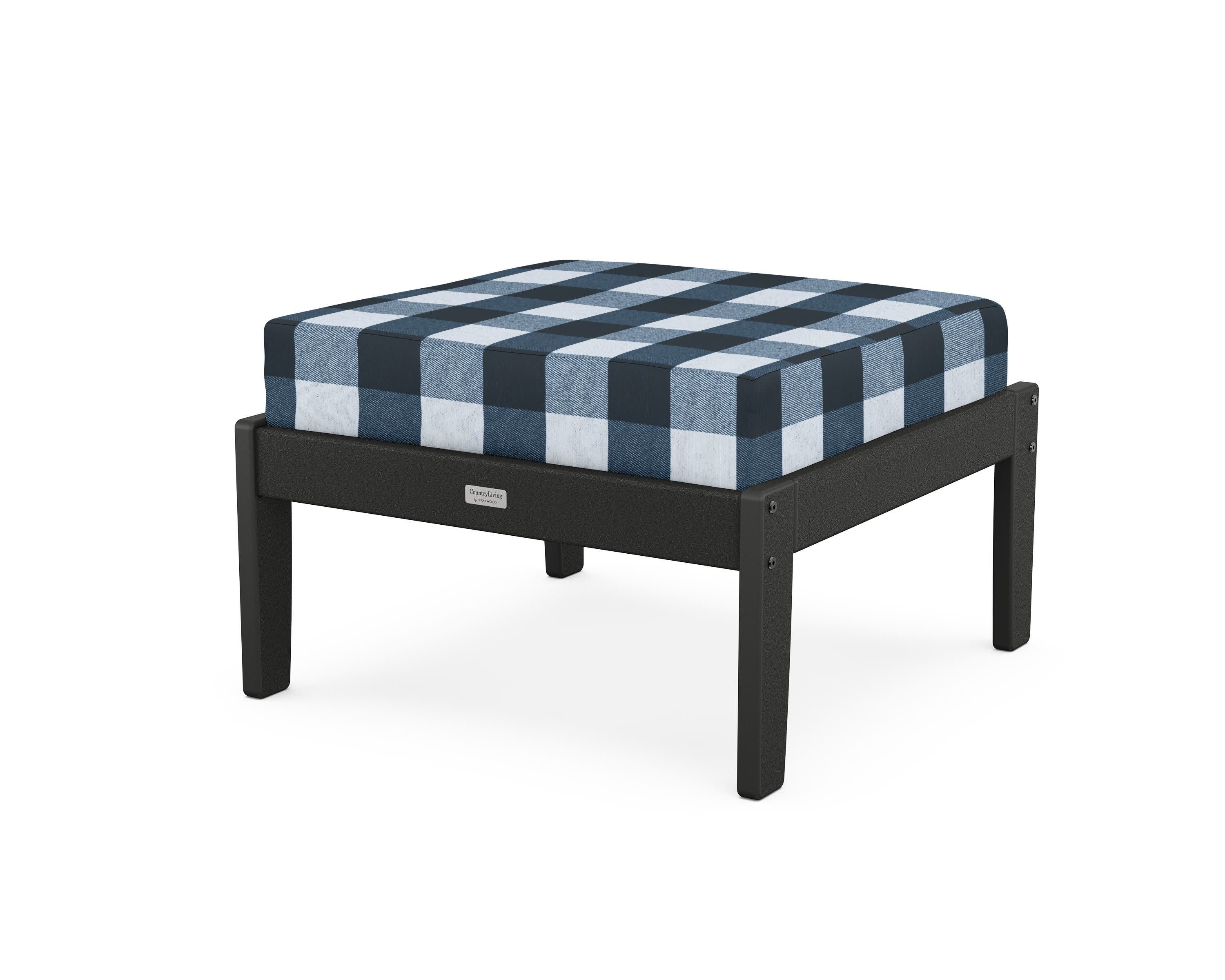 Cottage Deep Seating Ottoman in Black / Buffalo Plaid Marine Indigo