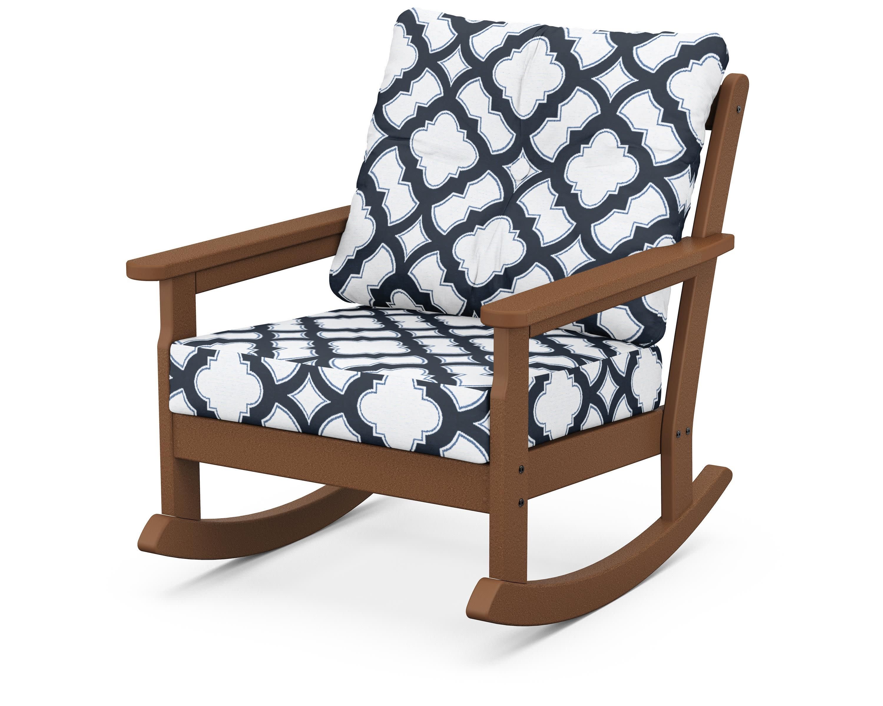 Vineyard Deep Seating Rocking Chair in Teak / Trellis Marine Indigo