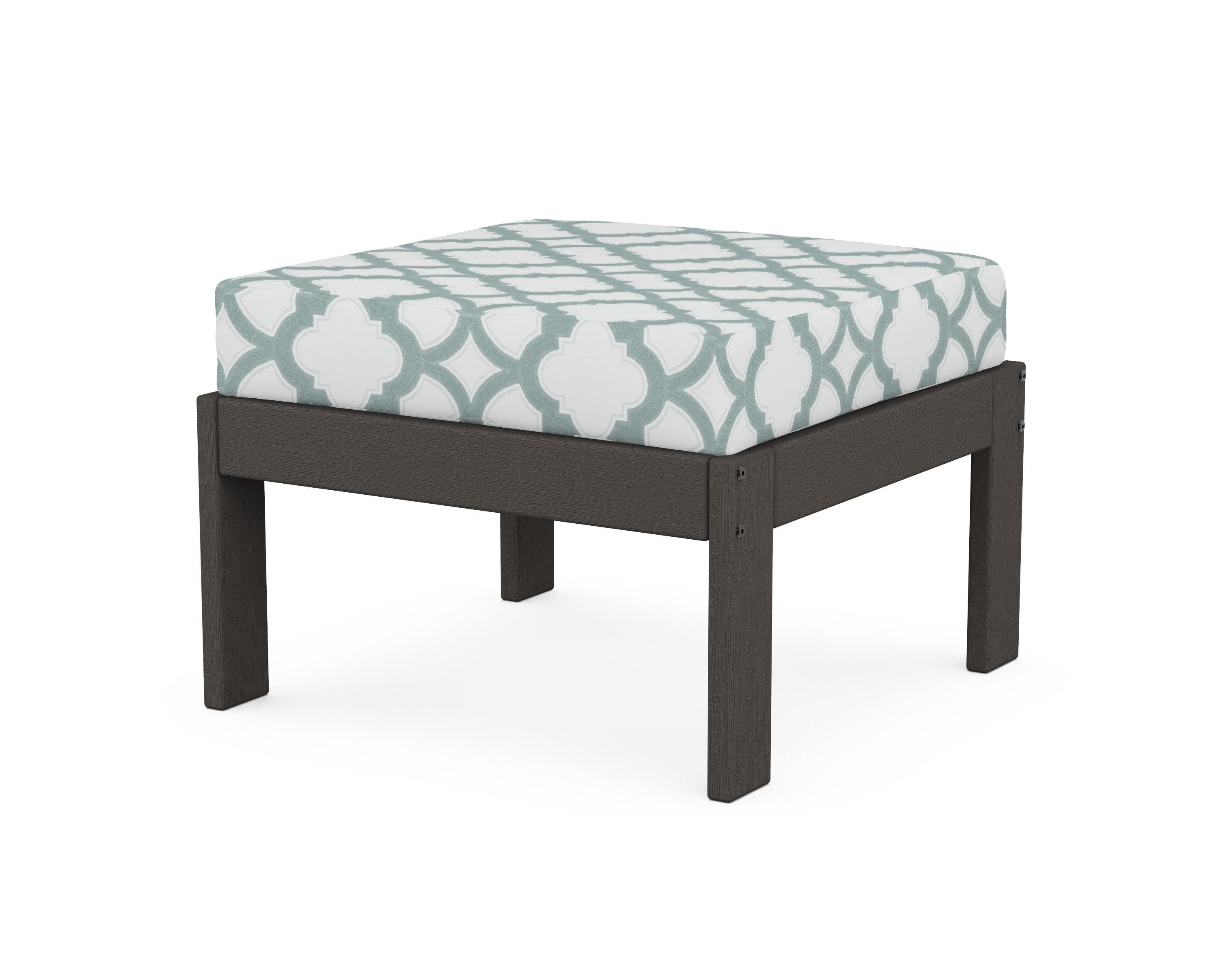 Vineyard Modular Ottoman in Vintage Coffee / Trellis Glacier Spa