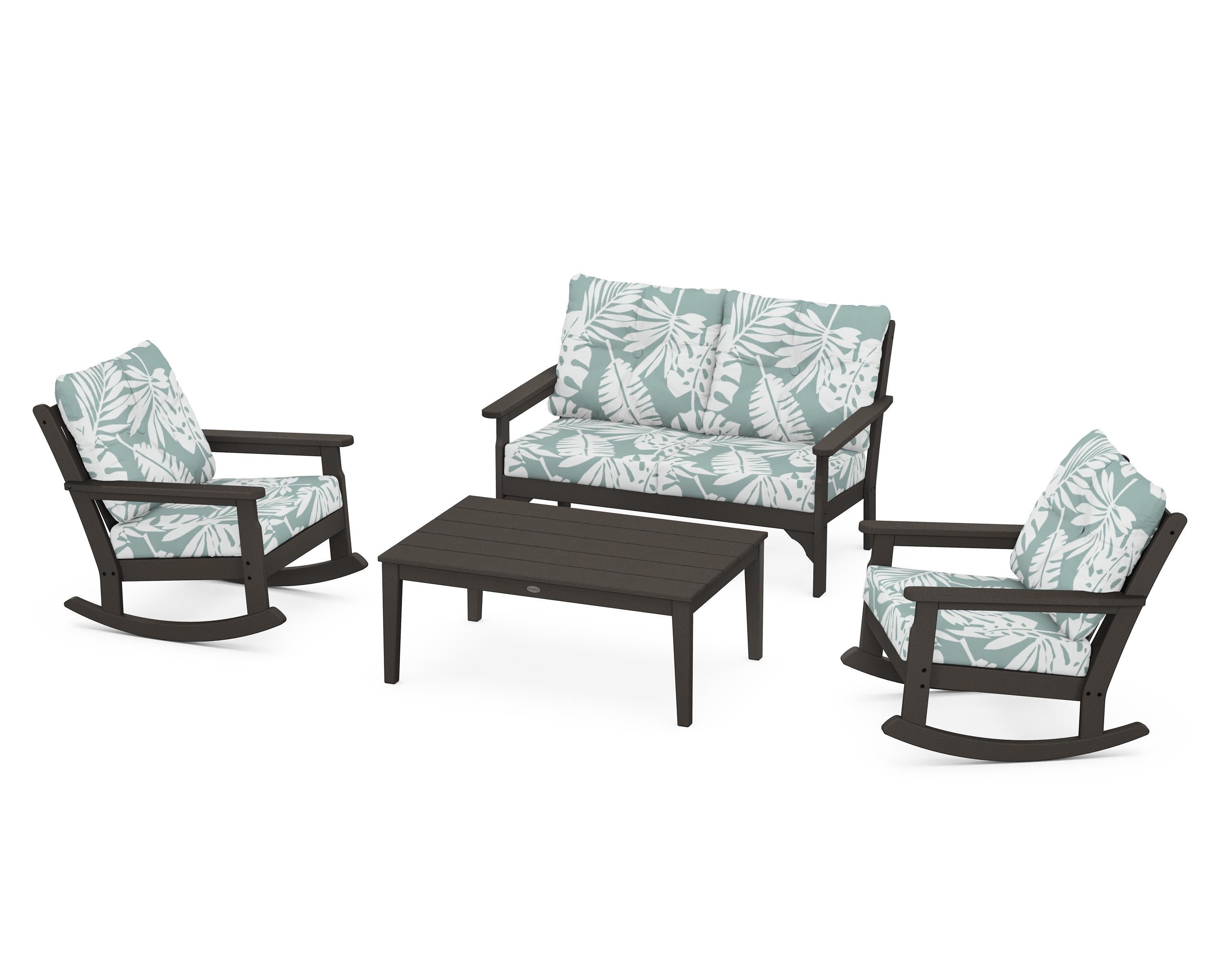 Vineyard 4-Piece Deep Seating Rocking Chair Set in Vintage Coffee / Leaf Glacier Spa