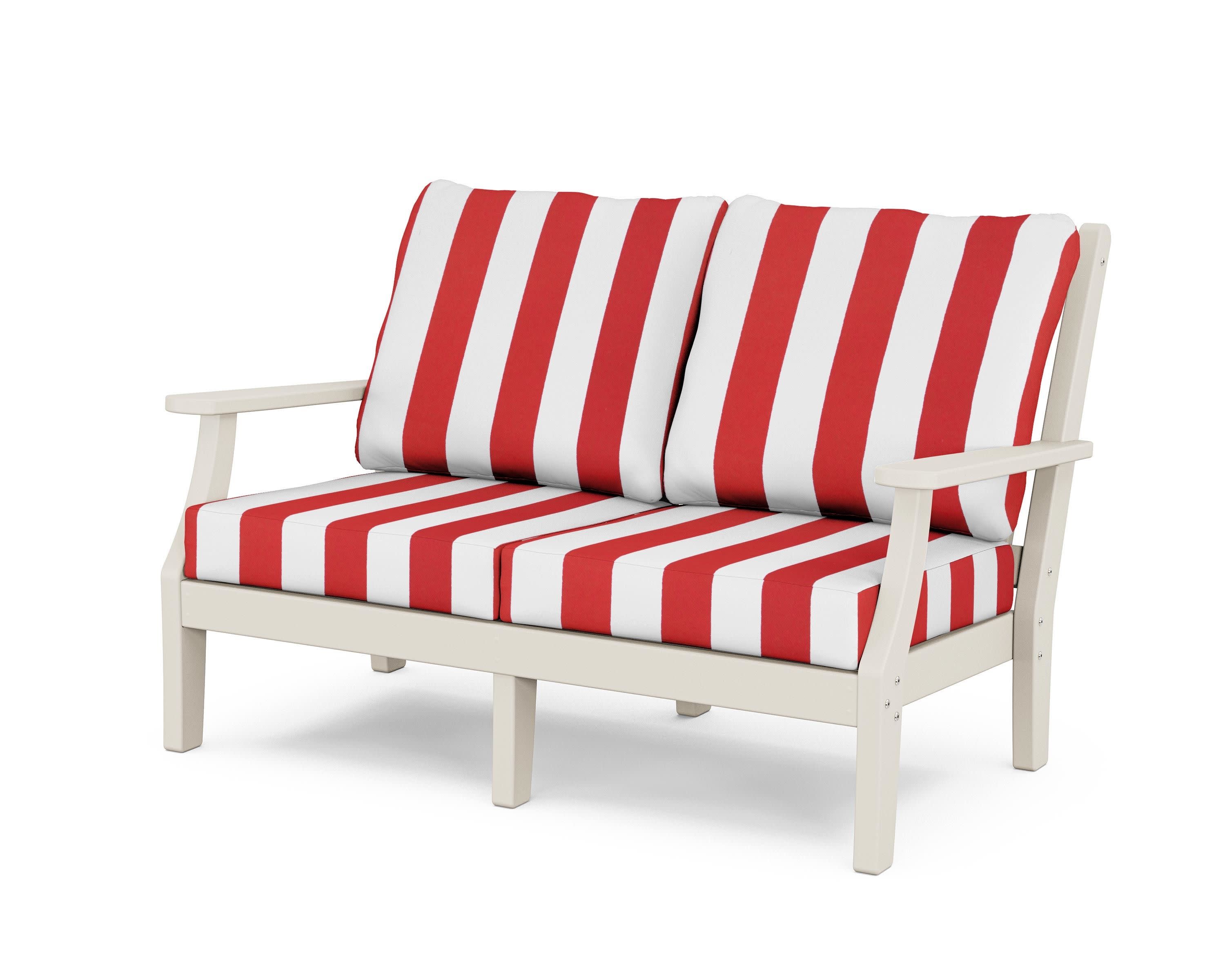 Wovendale Deep Seating Loveseat in Sand / Cabana Stripe Crimson