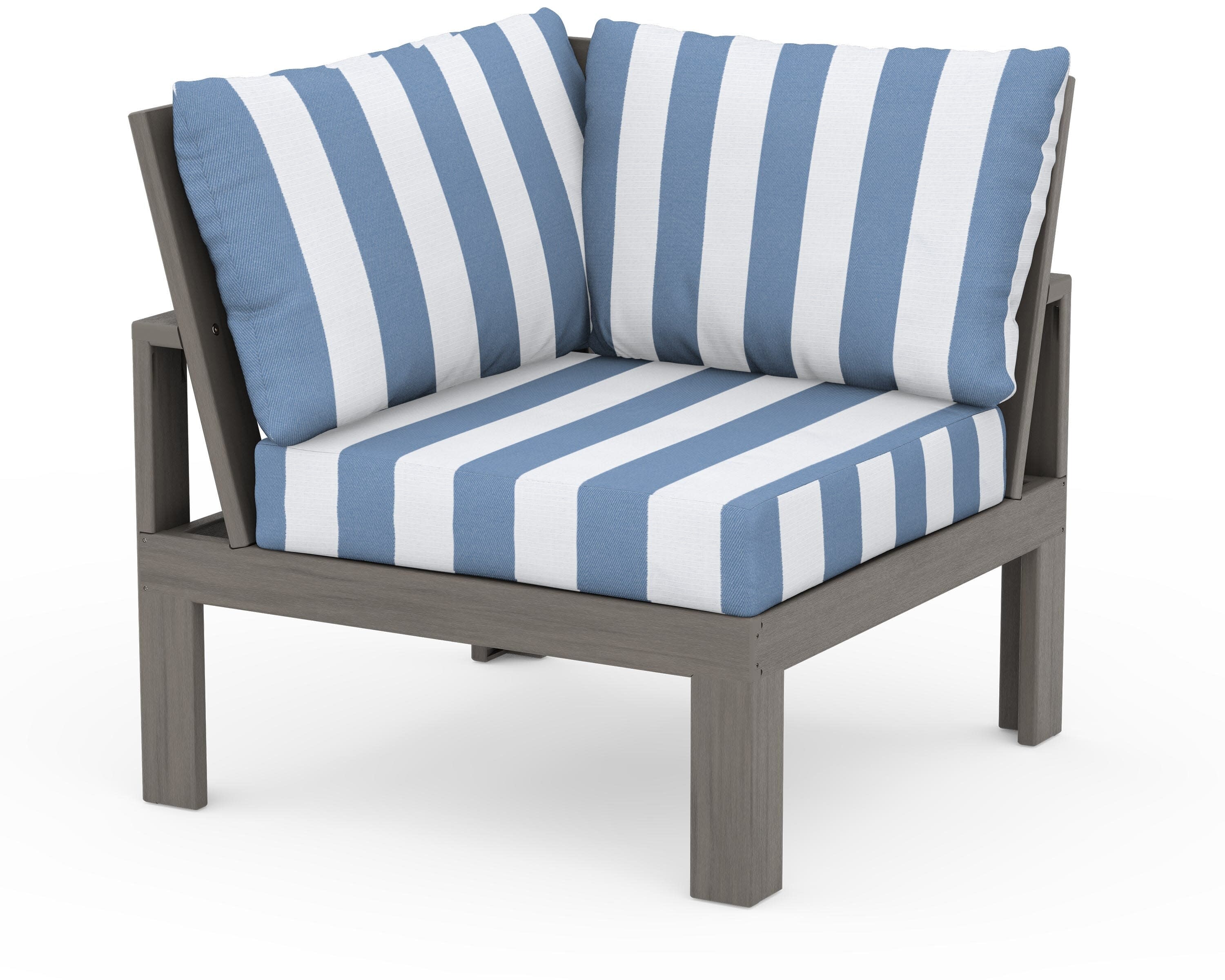 Modular Corner Chair in Driftwood / Cabana Stripe Sky Blue