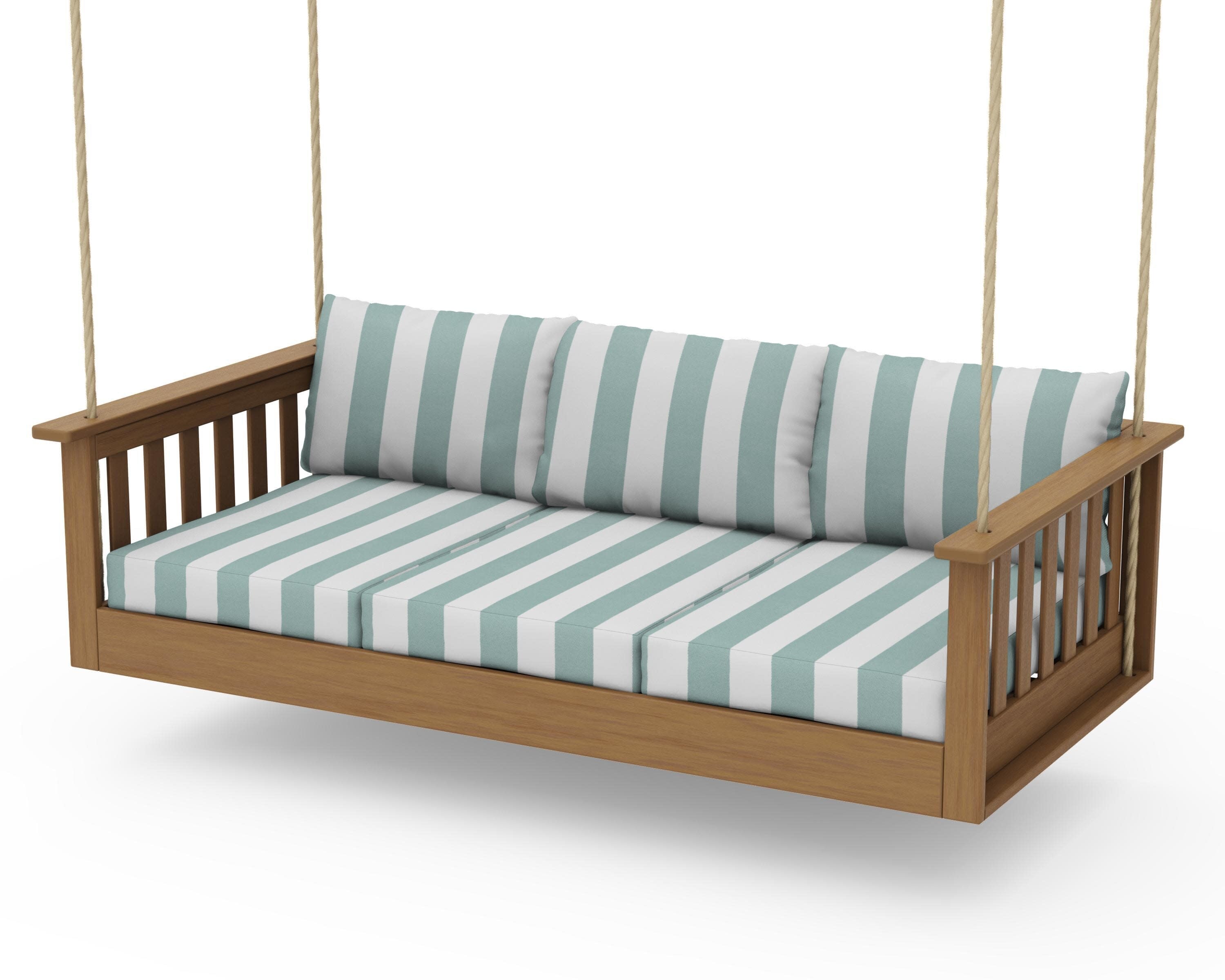 Vineyard Daybed Swing in Natural / Cabana Stripe Glacier Spa