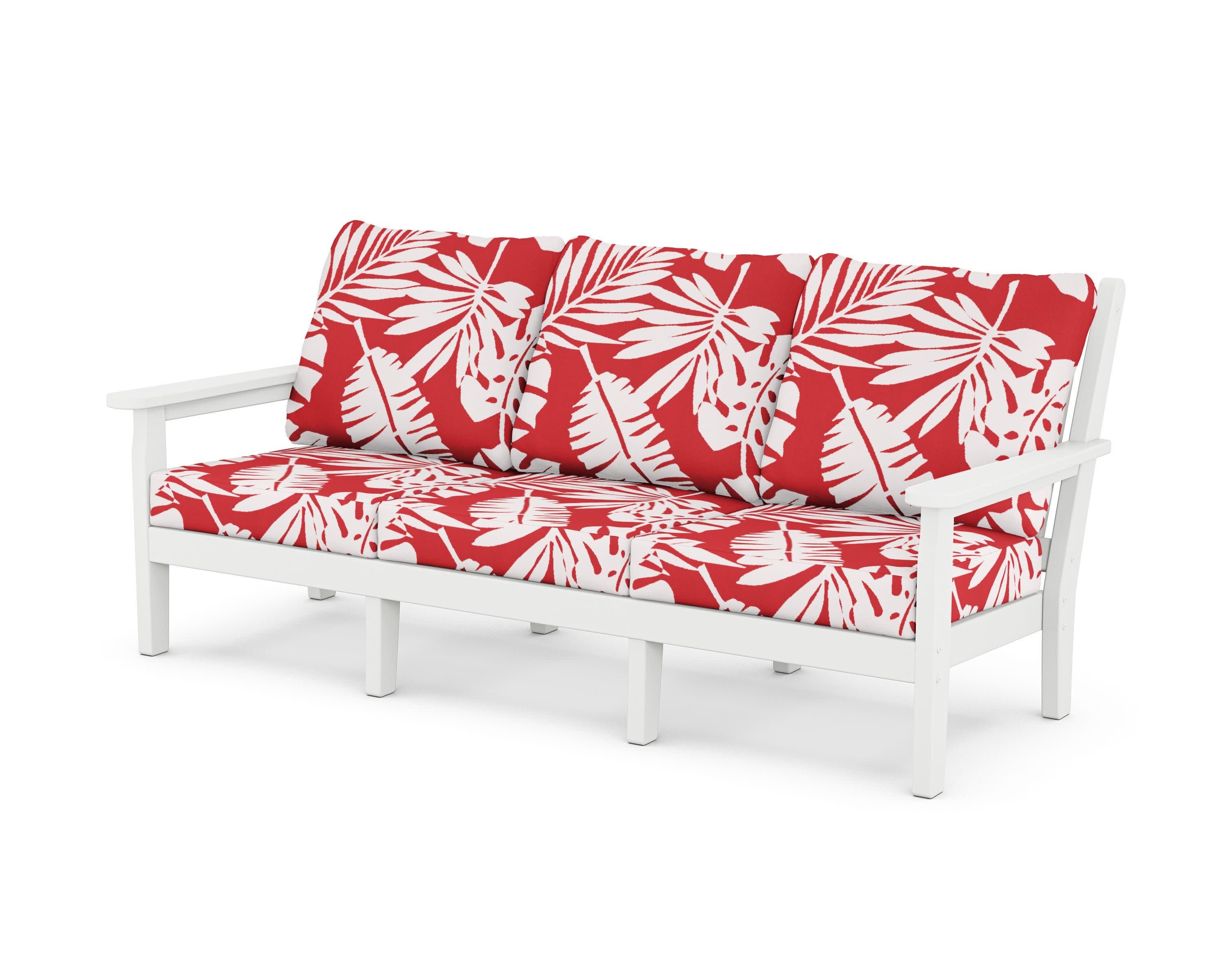 Chippendale Deep Seating Sofa in White / Leaf Crimson