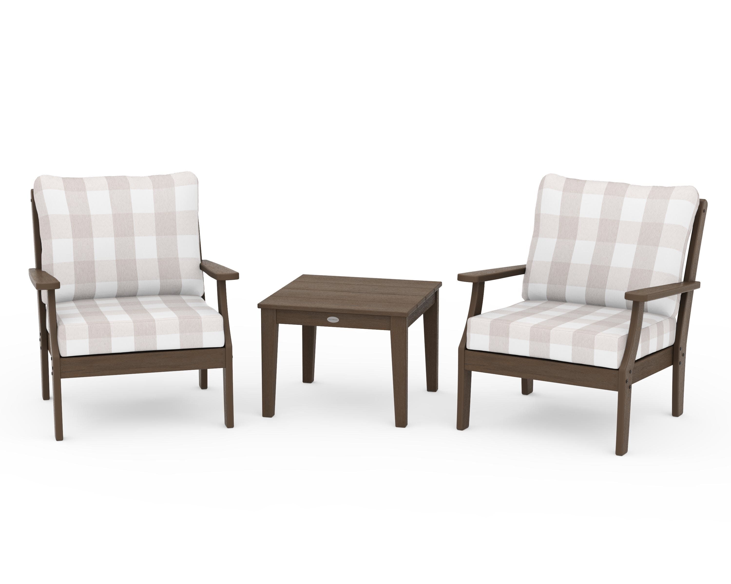 Braxton 3-Piece Deep Seating Set in Kona / Buffalo Plaid Dune Burlap