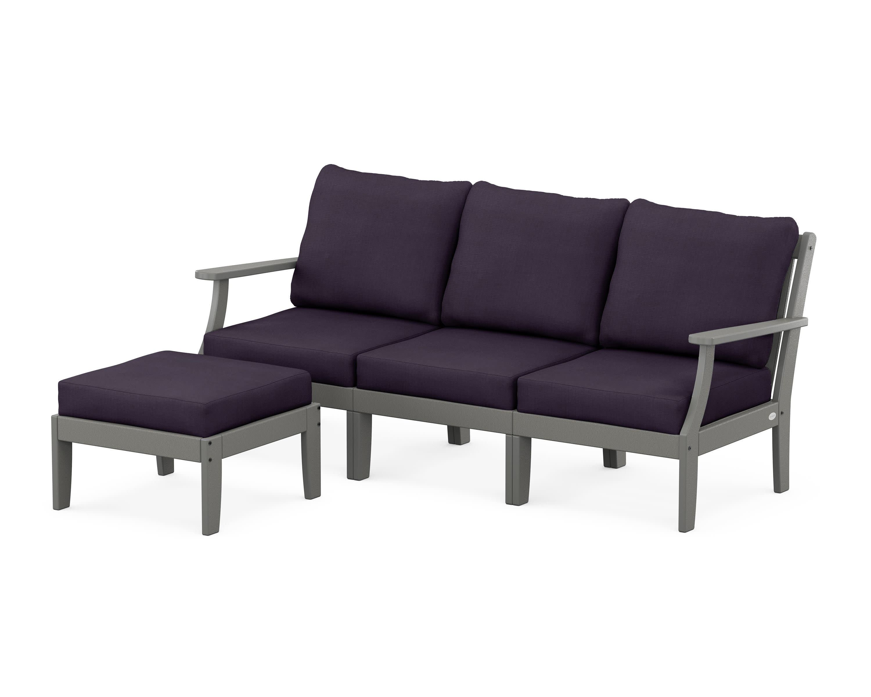 Braxton Modular 4-Piece Deep Seating Set with Ottoman in Slate Grey / Navy Linen