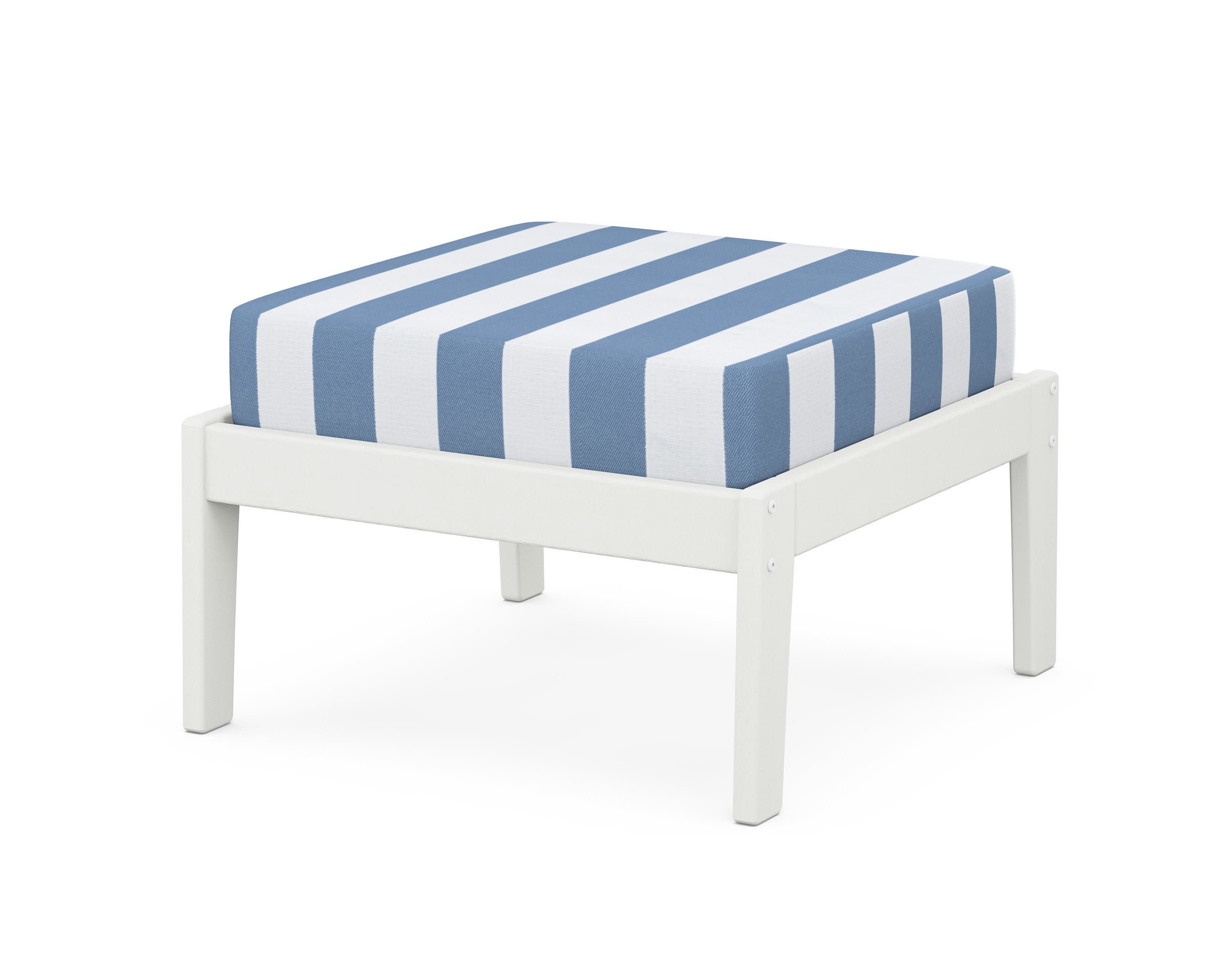 Deep Seating Ottoman in Vintage White / Cabana Stripe Sky Blue