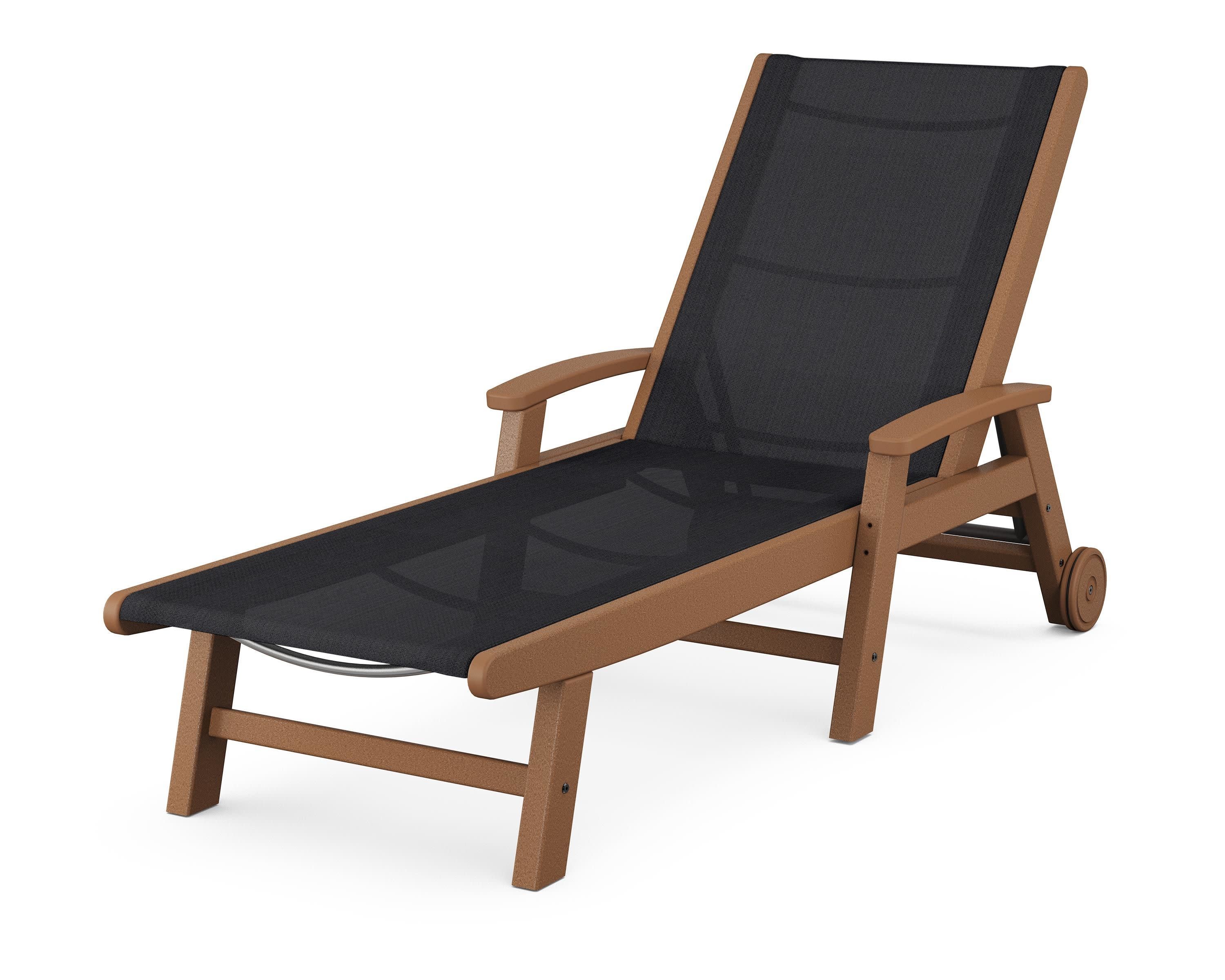 Coastal Chaise with Wheels in Teak / Black Sling