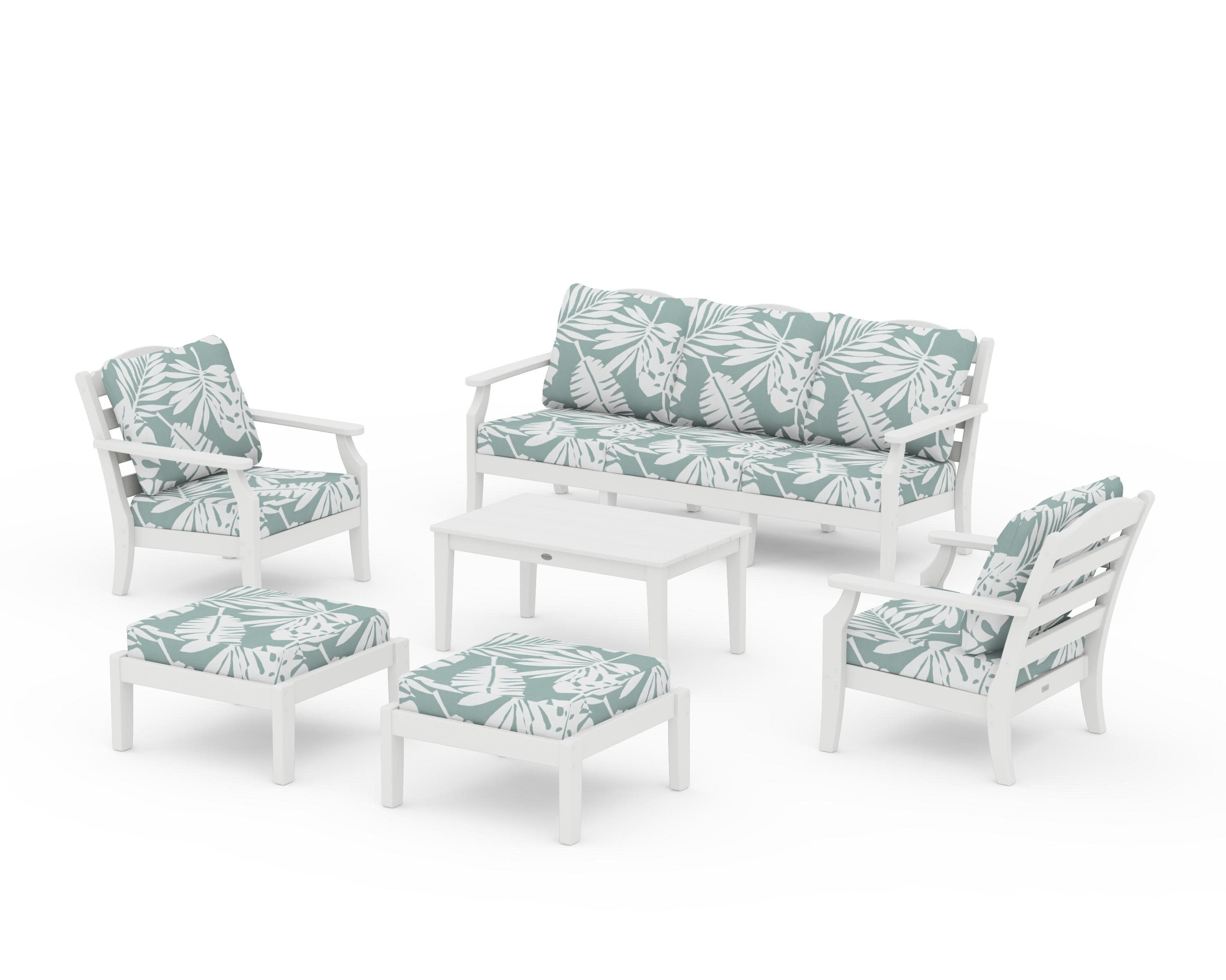 Savannah 6-Piece Lounge Sofa Set in Vintage White / Leaf Glacier Spa