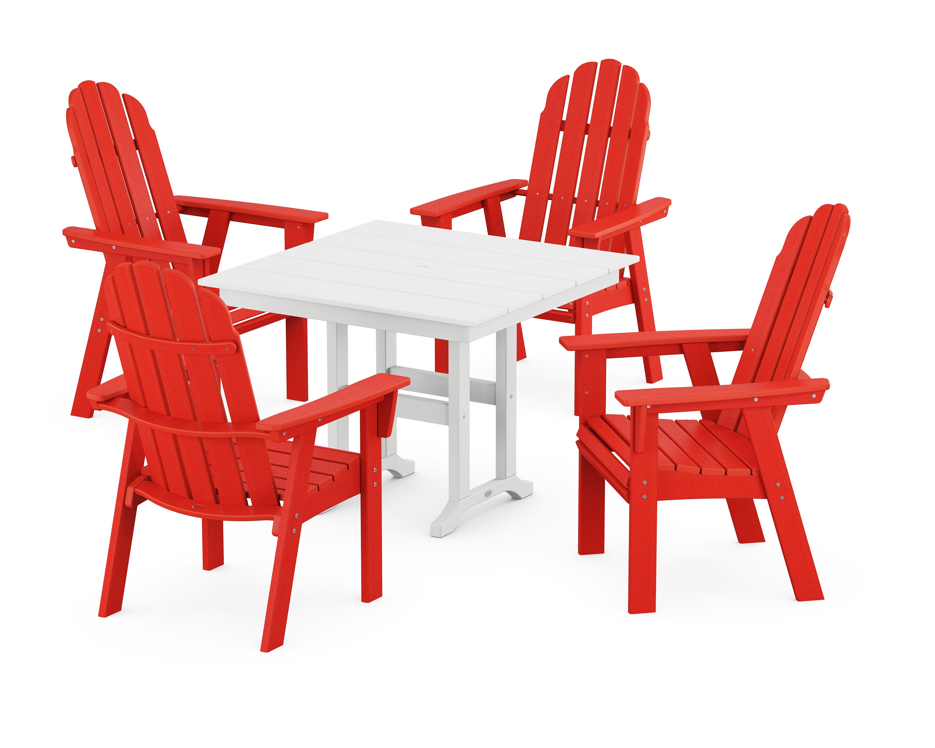 Vineyard Curveback Adirondack 5-Piece Farmhouse Dining Set in Sunset Red / White