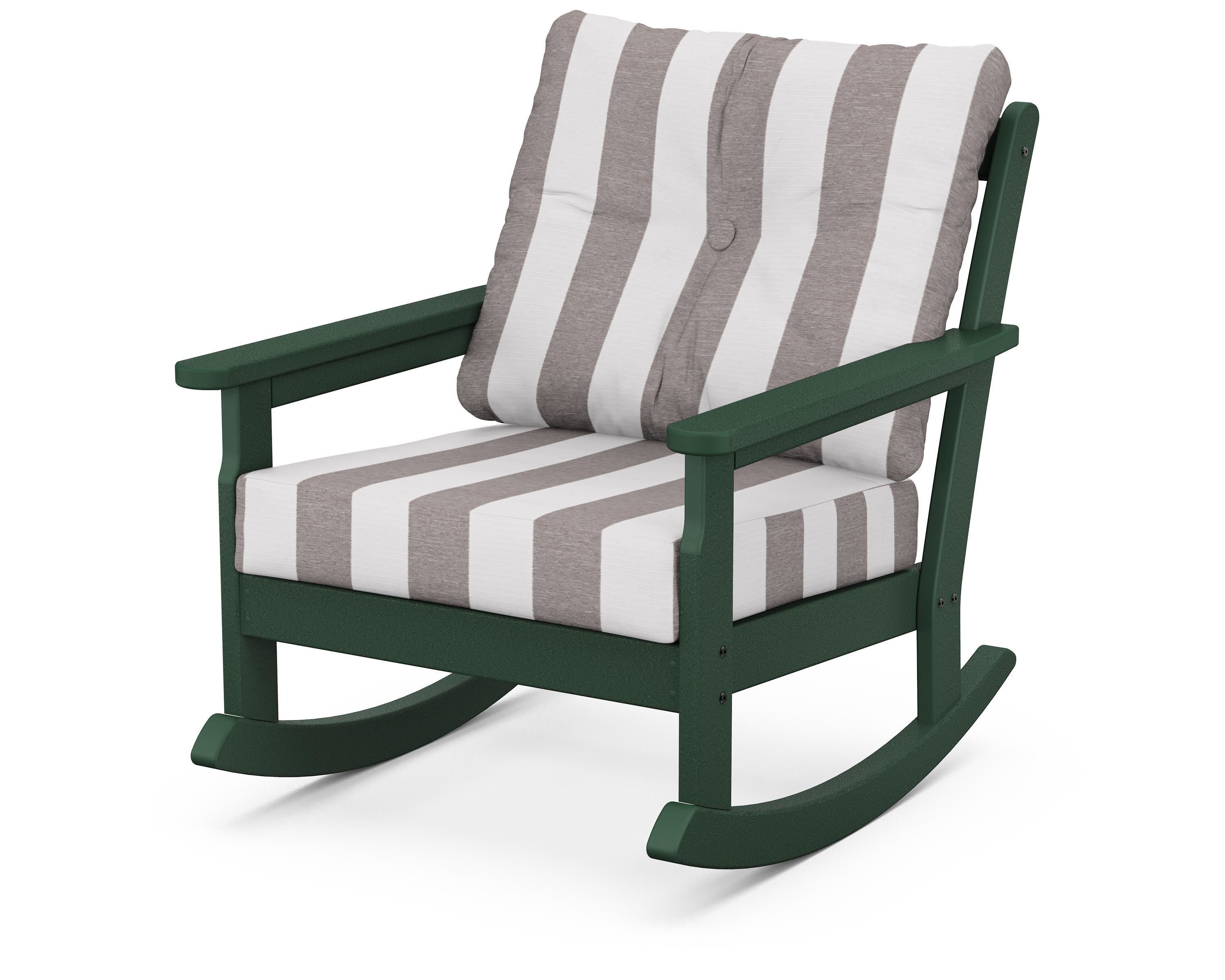 Vineyard Deep Seating Rocking Chair in Green / Cabana Stripe Grey Mist