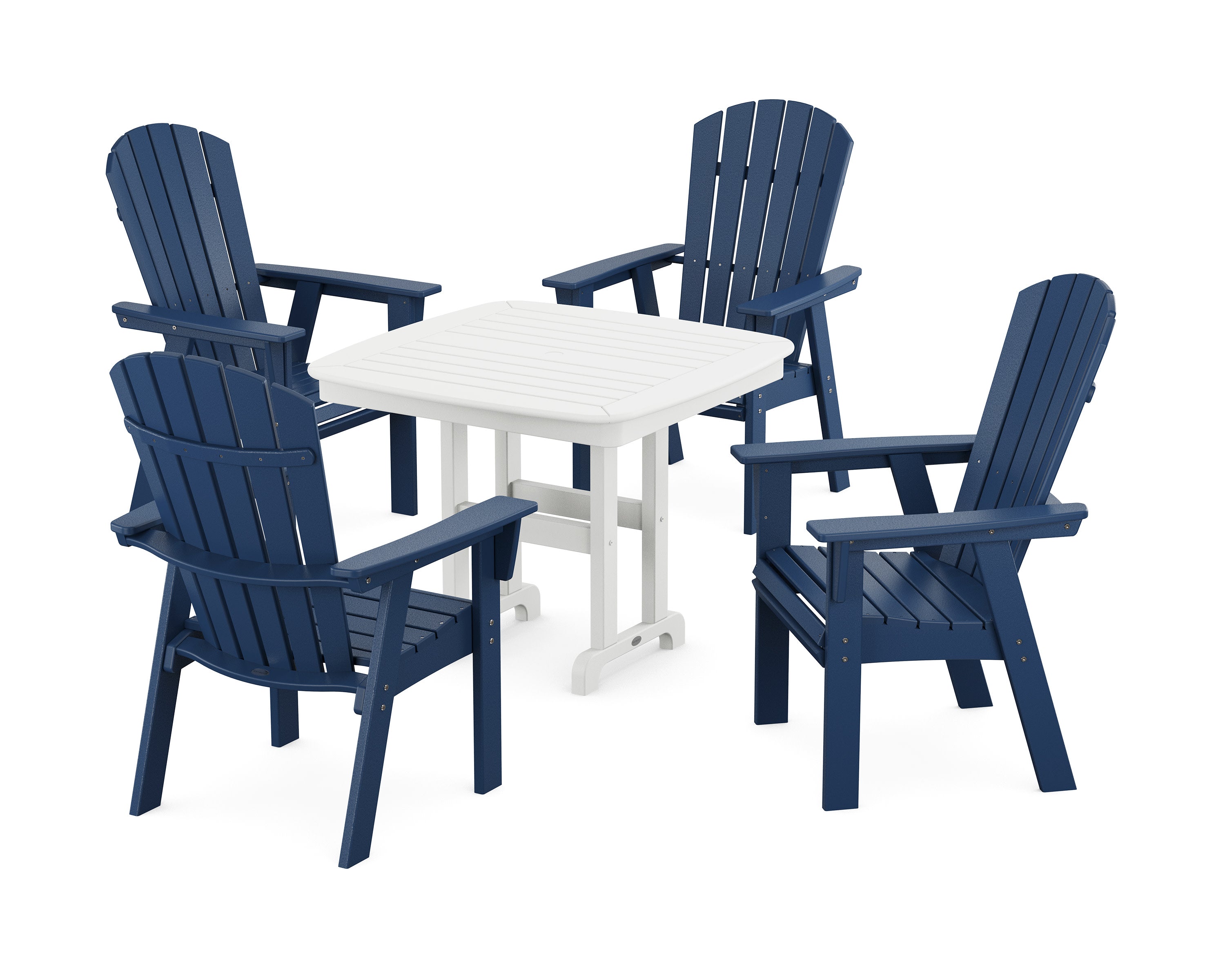 Nautical Curveback Adirondack 5-Piece Dining Set in Navy / White