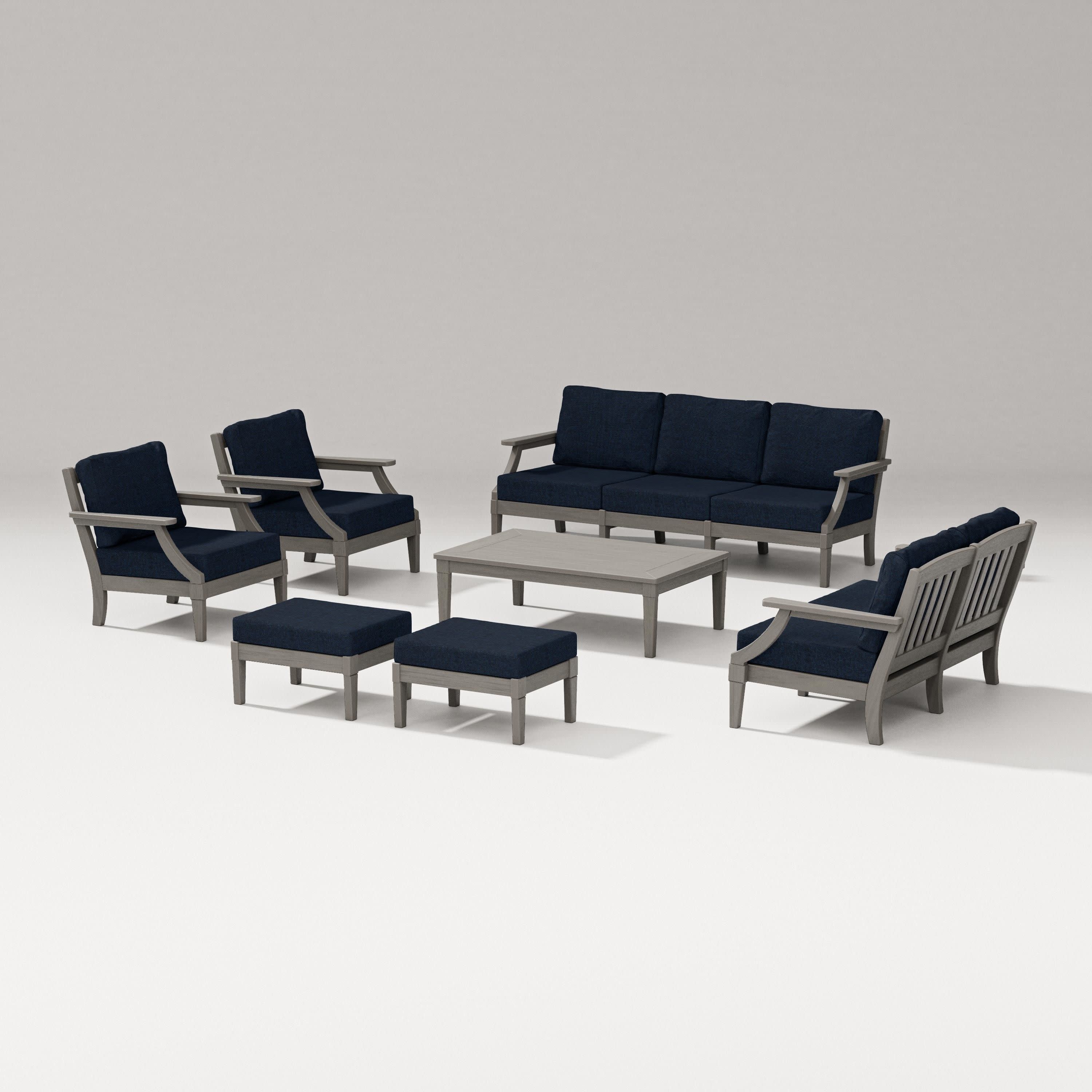 Estate 7-Piece Lounge Sofa Set in Driftwood / Marine Indigo