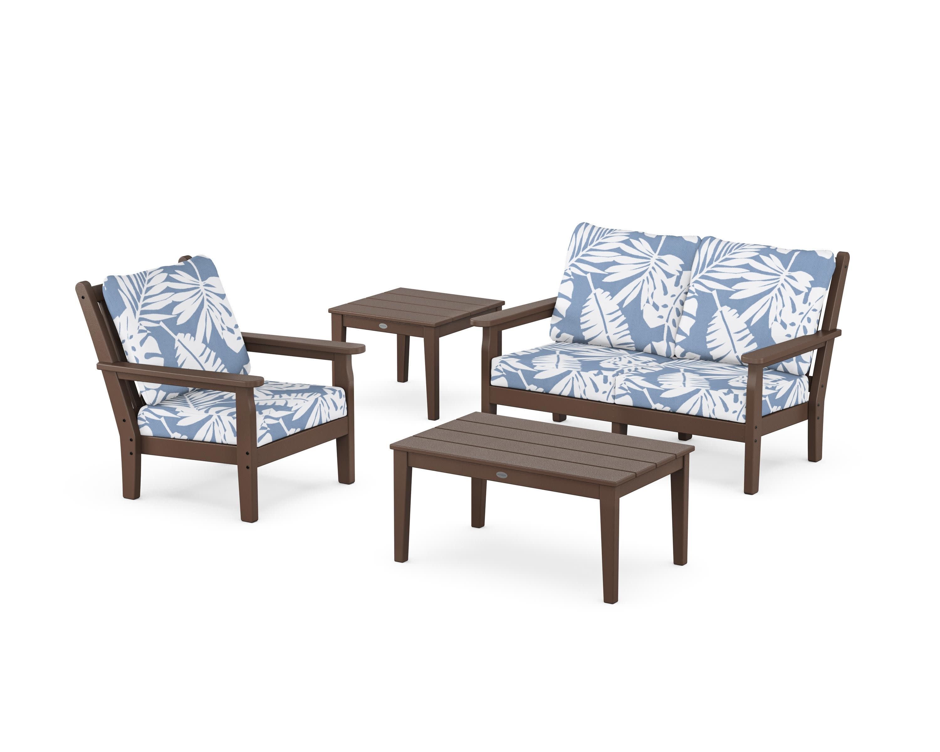 Chippendale 4-Piece Deep Seating Set in Mahogany / Leaf Sky Blue