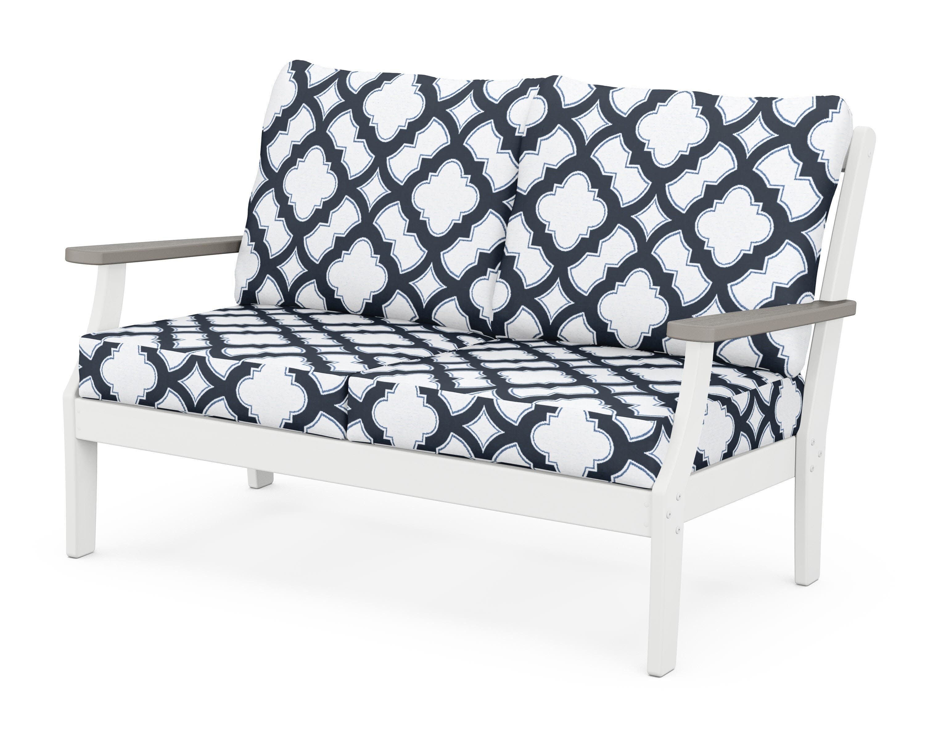 Braxton Deep Seating Loveseat in White / Driftwood / Trellis Marine Indigo