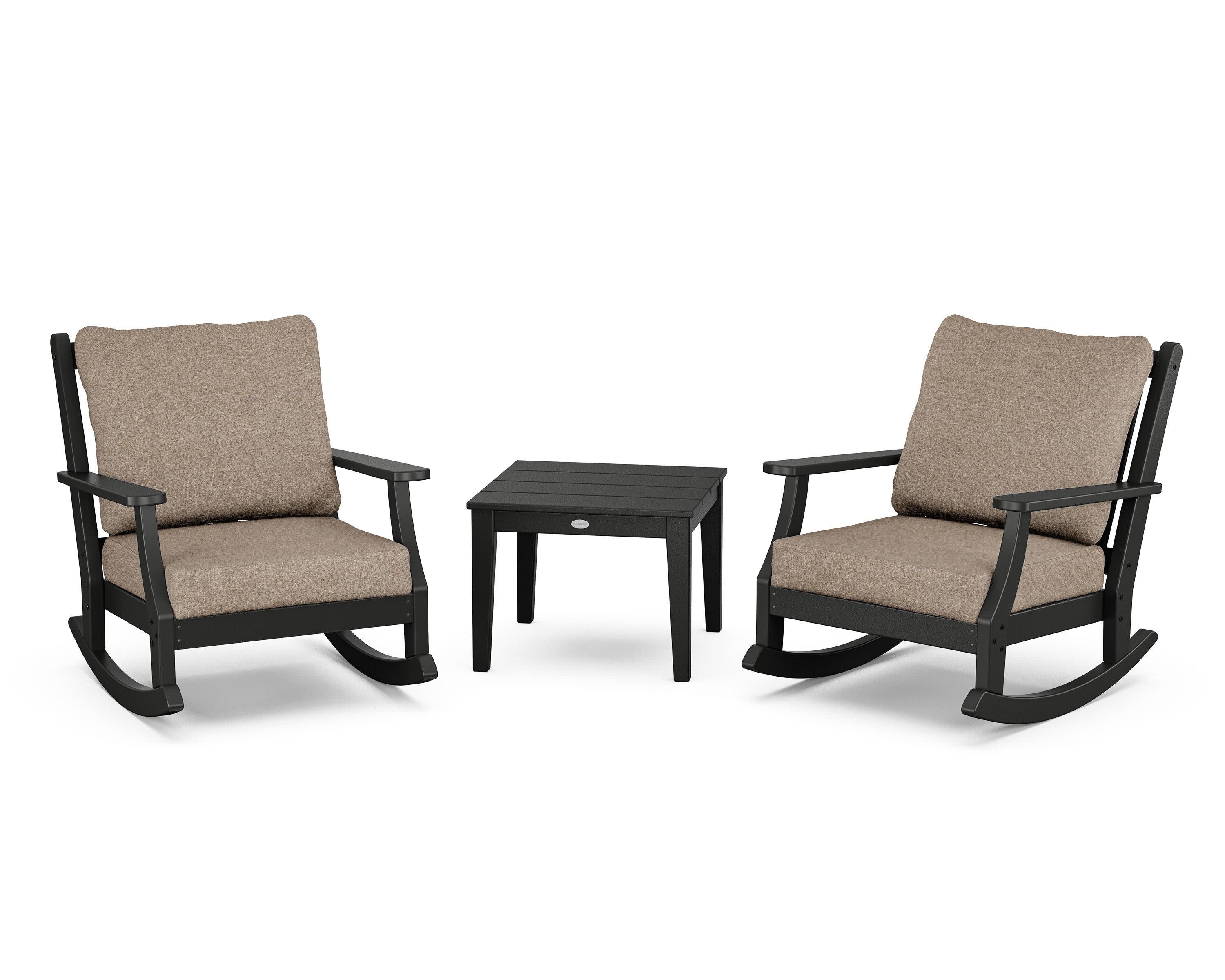 Wovendale 3-Piece Deep Seating Rocker Set in Black / Spiced Burlap