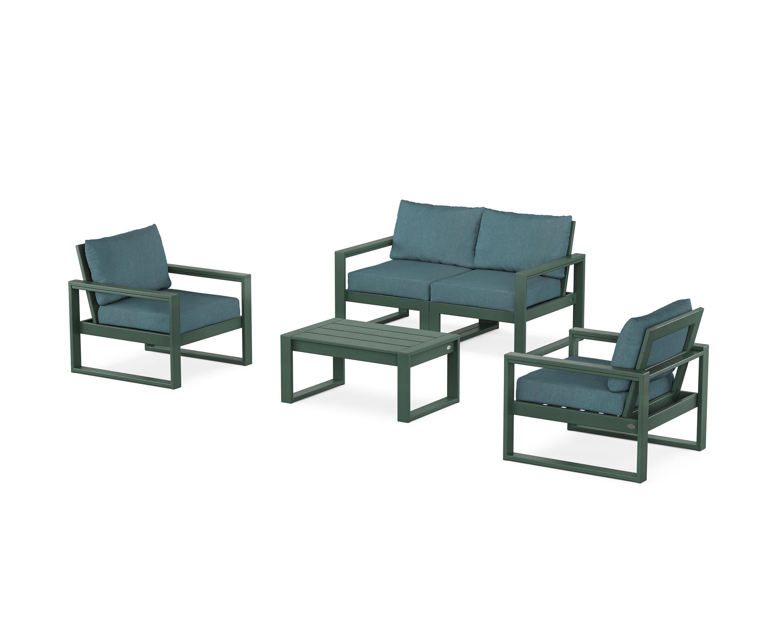 EDGE Sectional 4-Piece Deep Seating Set with Loveseat in Green / Ocean Teal