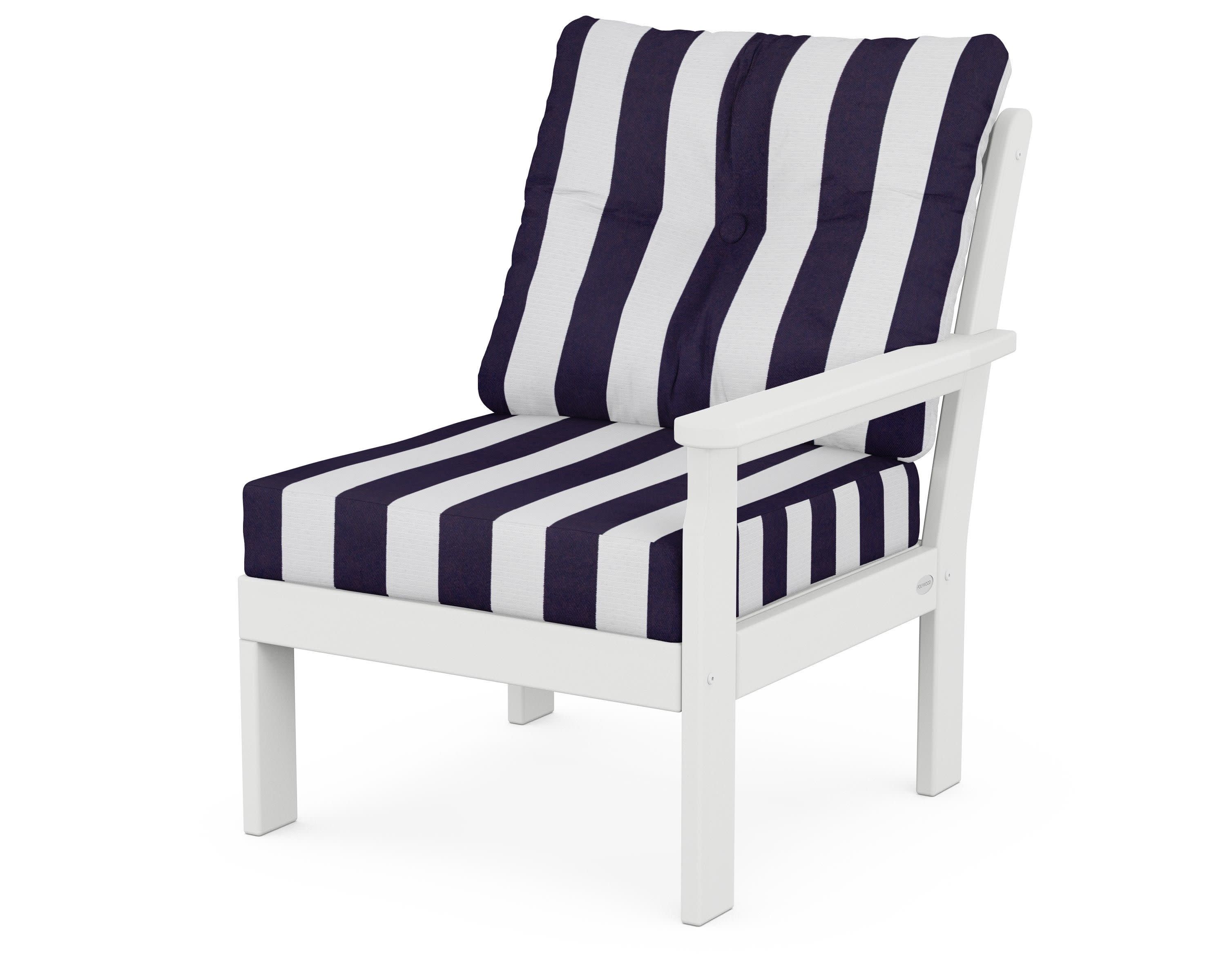 Vineyard Modular Right Arm Chair in White / Cabana Stripe Navy
