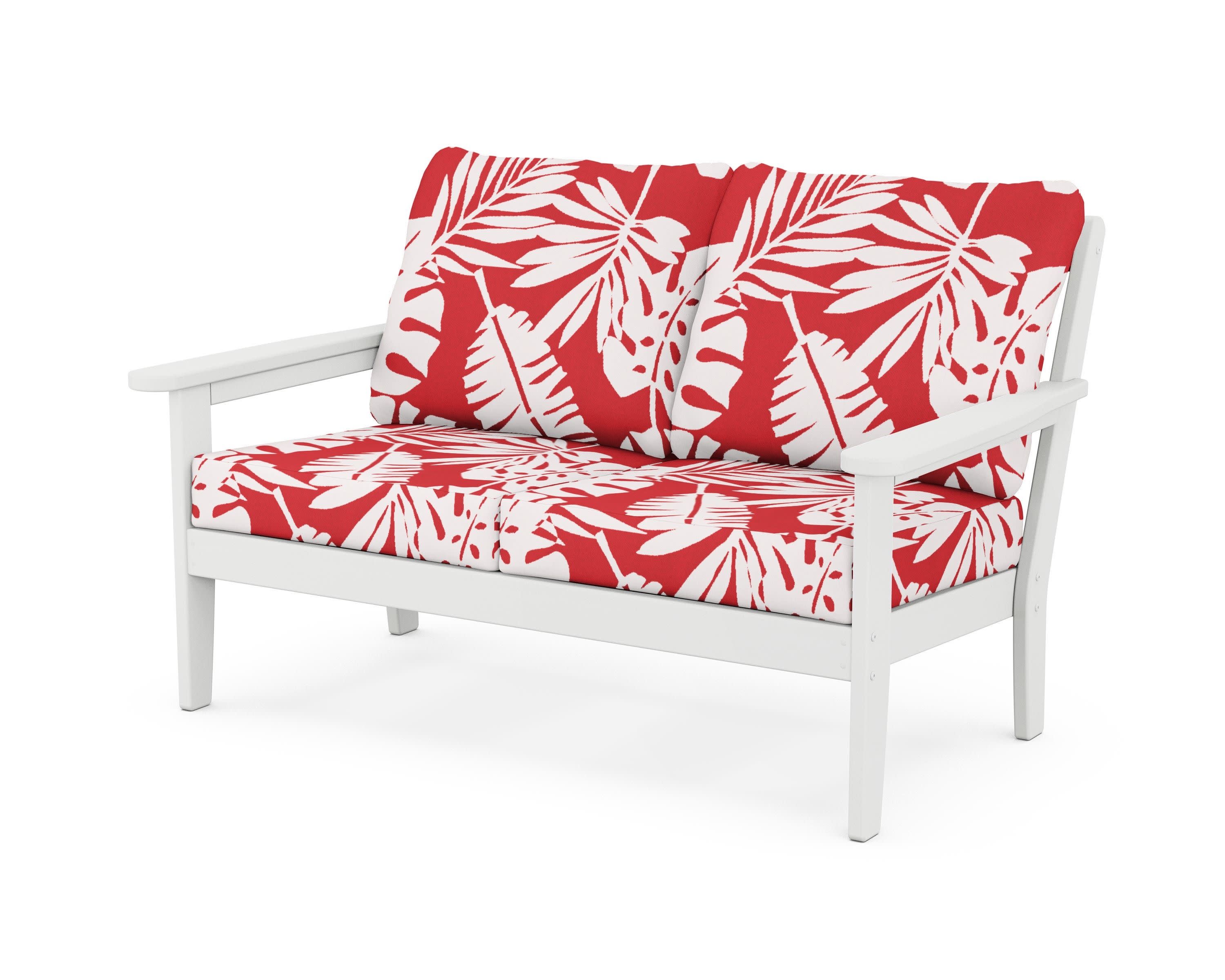 Cottage Deep Seating Loveseat in White / Leaf Crimson