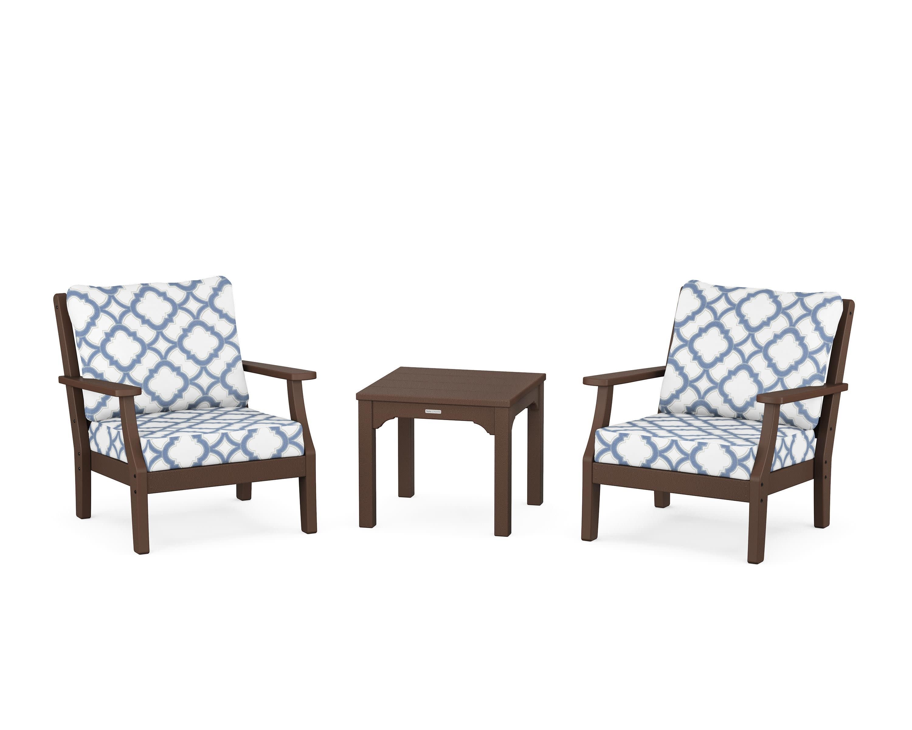 Chinoiserie 3-Piece Deep Seating Set in Mahogany / Trellis Sky Blue